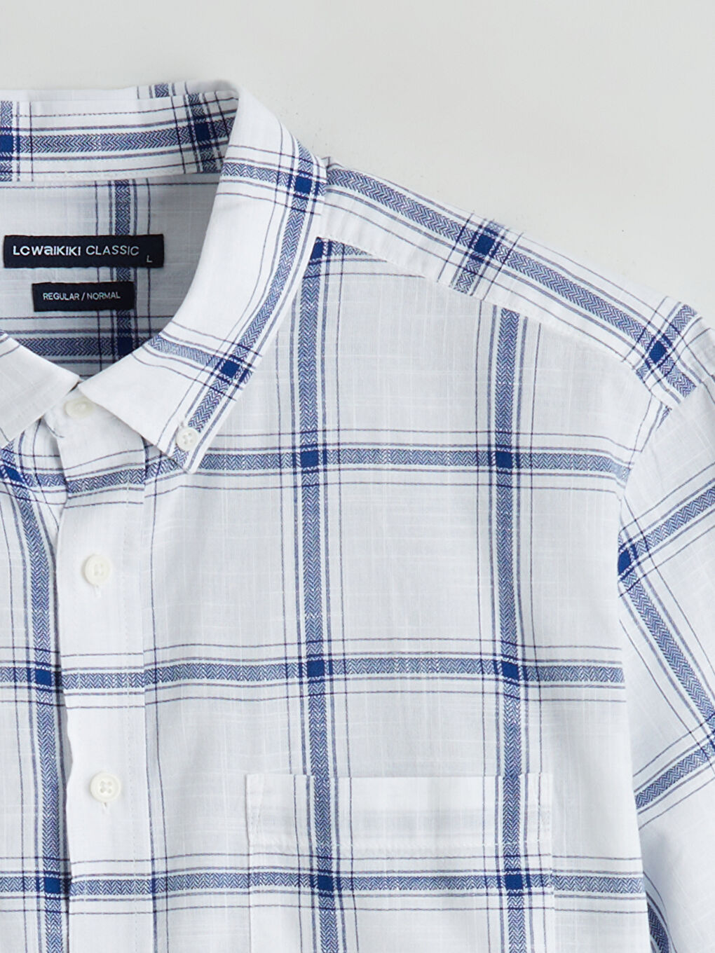 Beyaz Regular Fit Kareli Erkek Gömlek-5