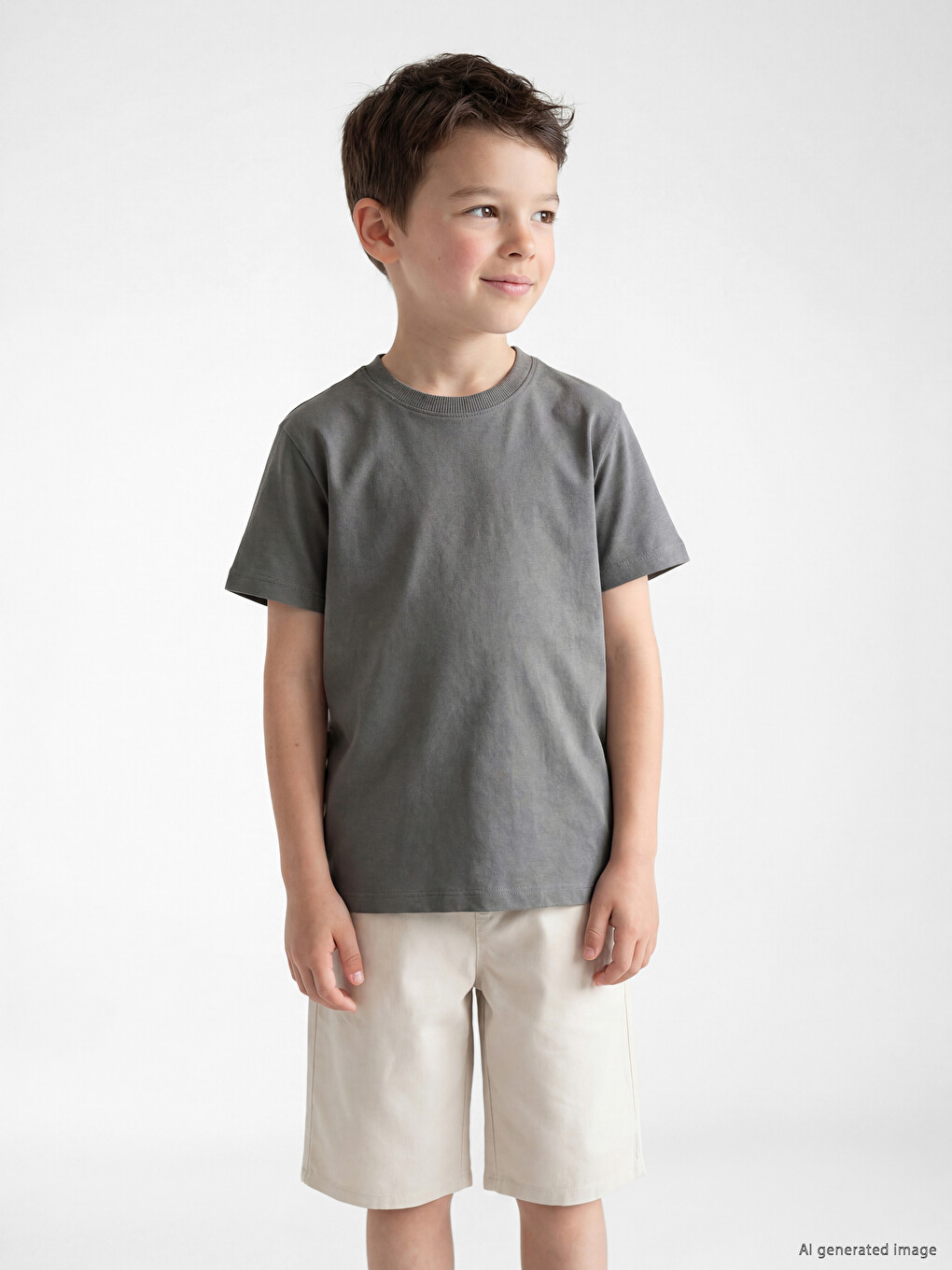 LCW Kids Gri Bisiklet Yaka Erkek Çocuk Tişört