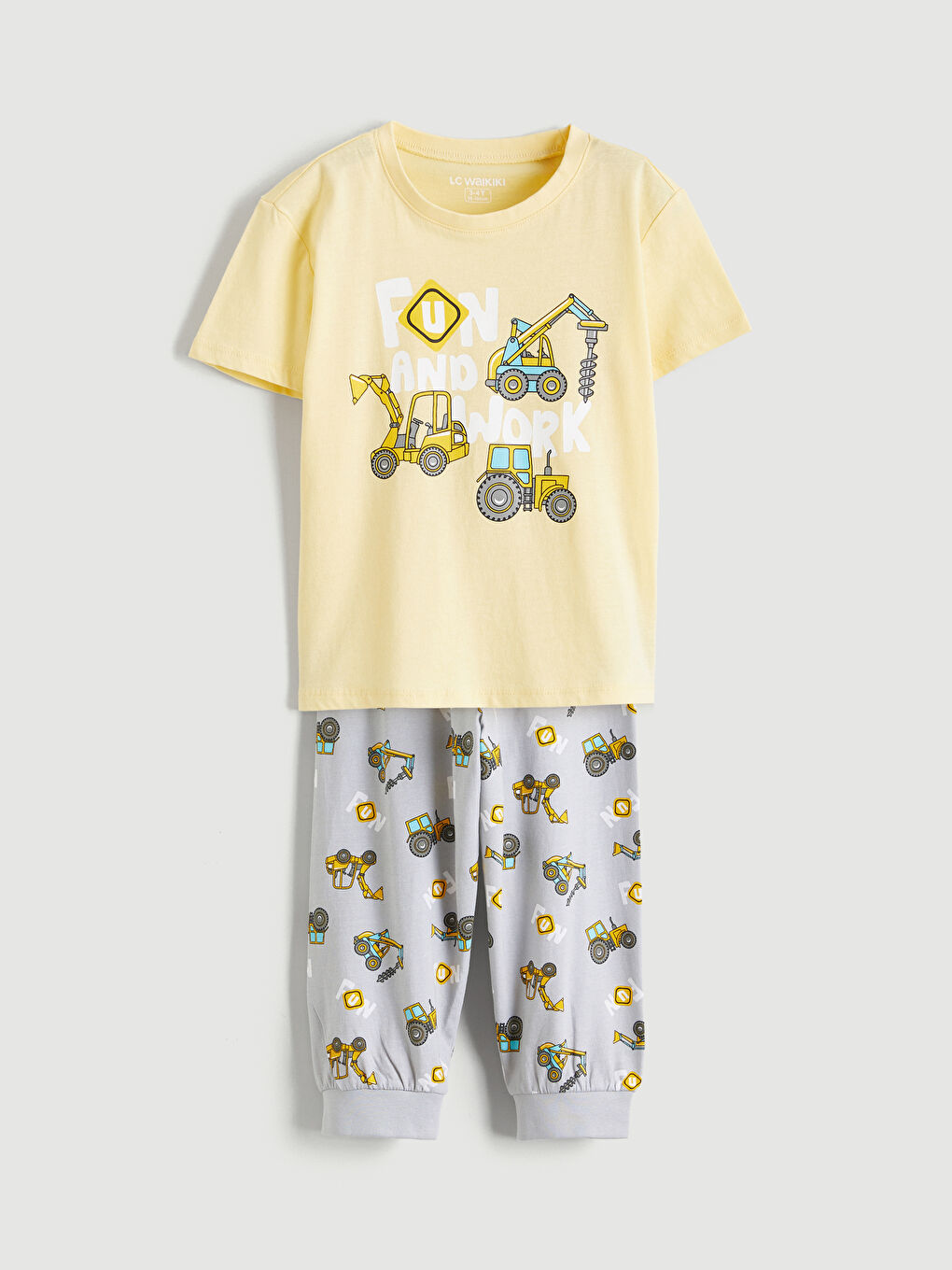 Sarı Bisiklet Yaka Baskılı Erkek Çocuk Pijama Takımı