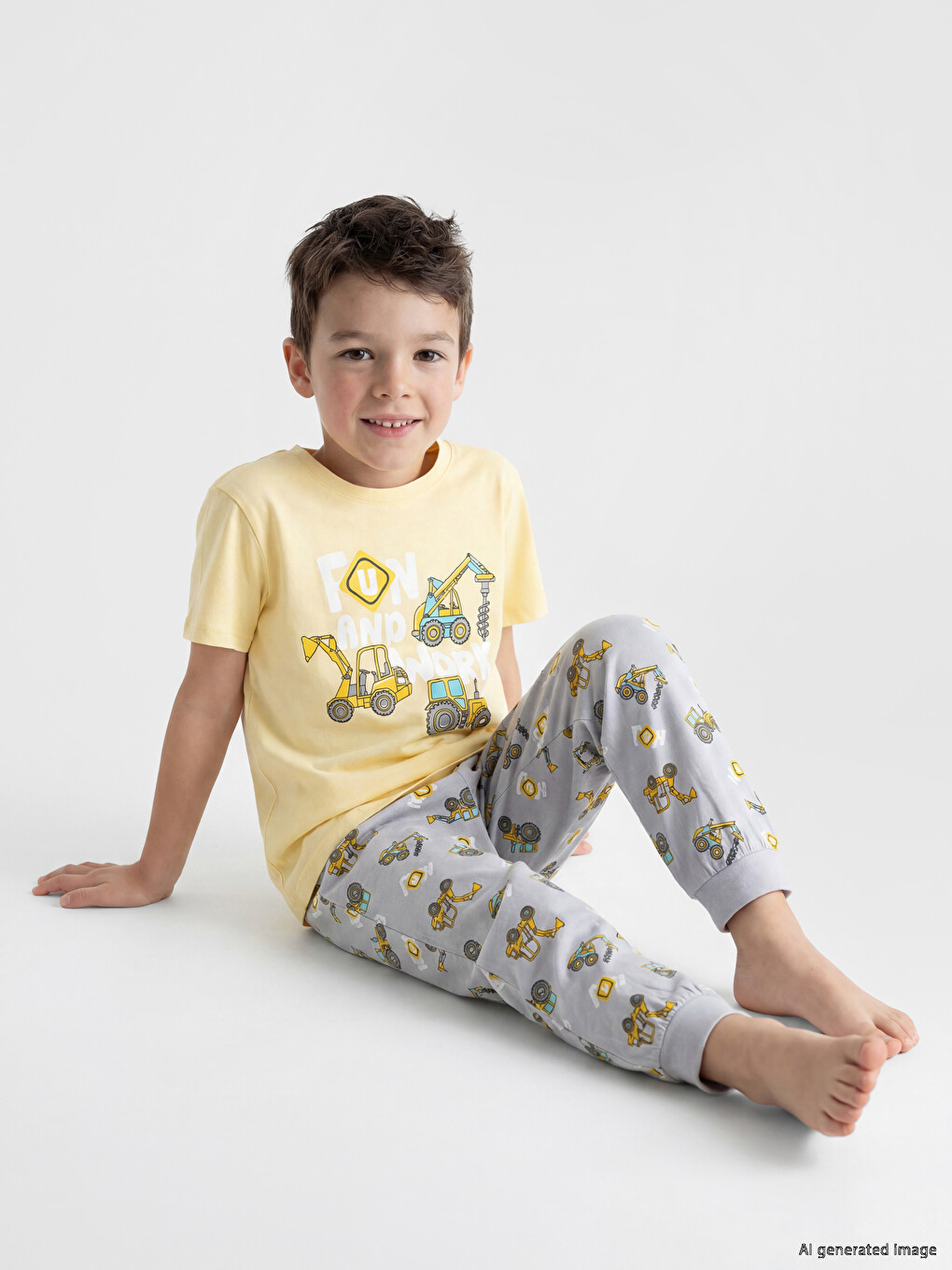 Crew Neck Printed Boys' Pajama Set-1