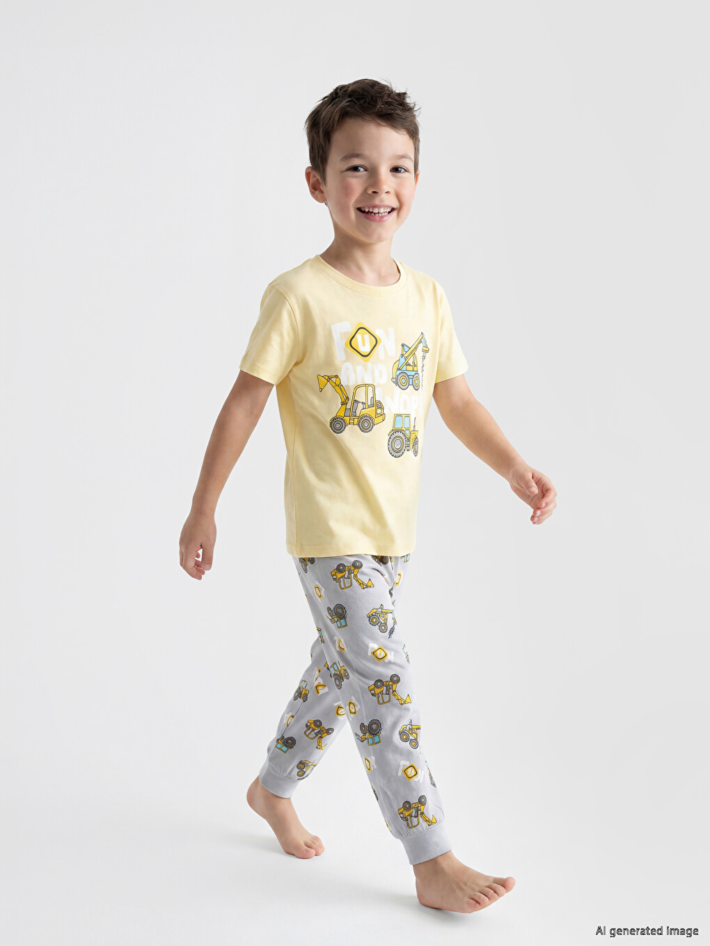 Crew Neck Printed Boys' Pajama Set-2