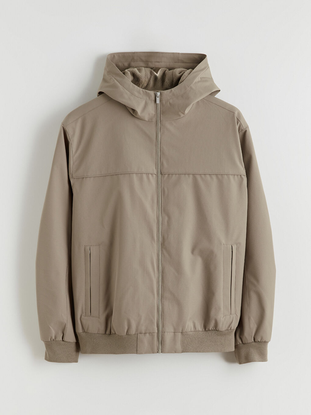 Bej Rahat Kalıp Kapüşonlu Erkek Mont-5