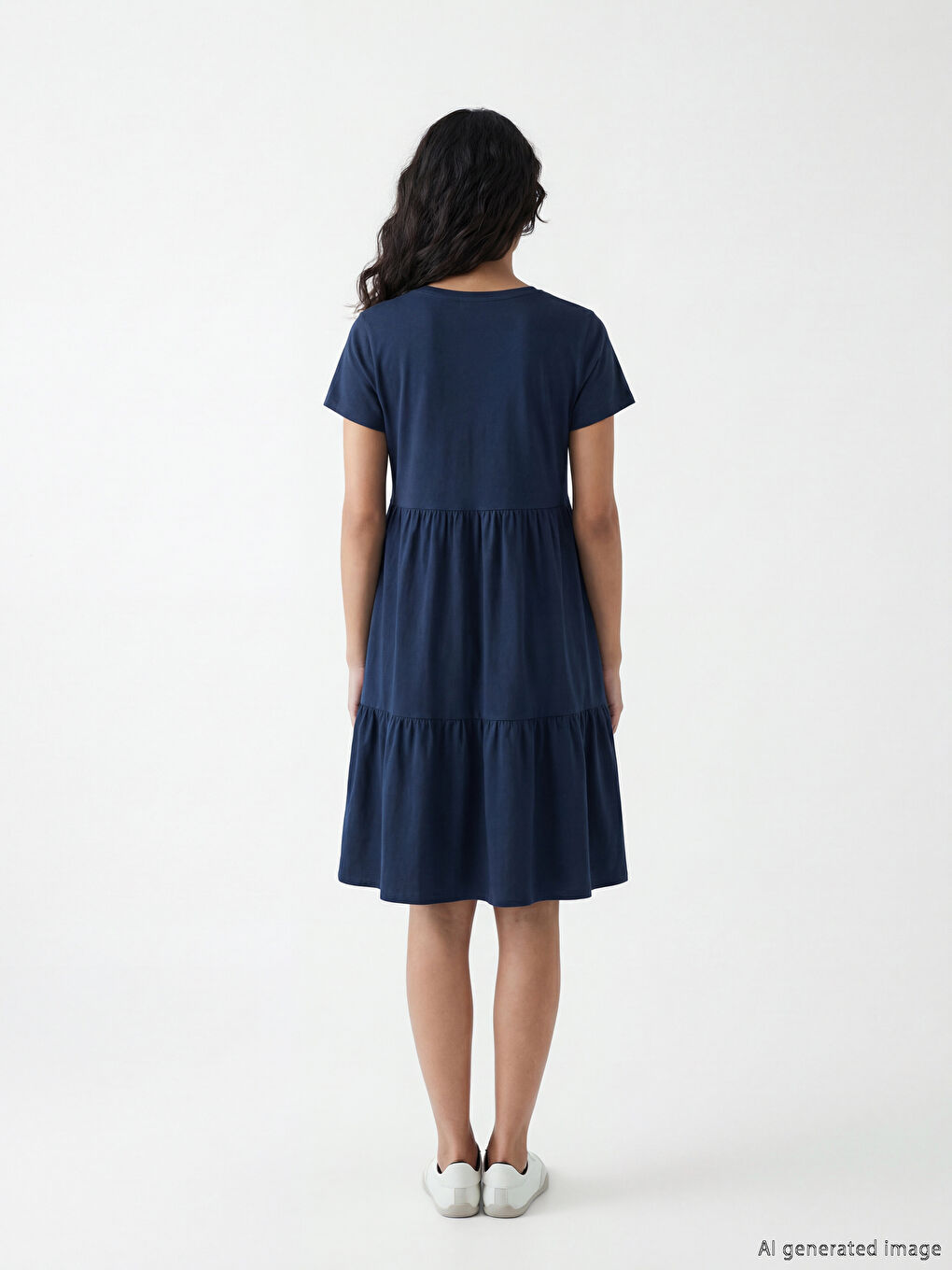 Платье с круглым вырезом и многослойным дизайном-1