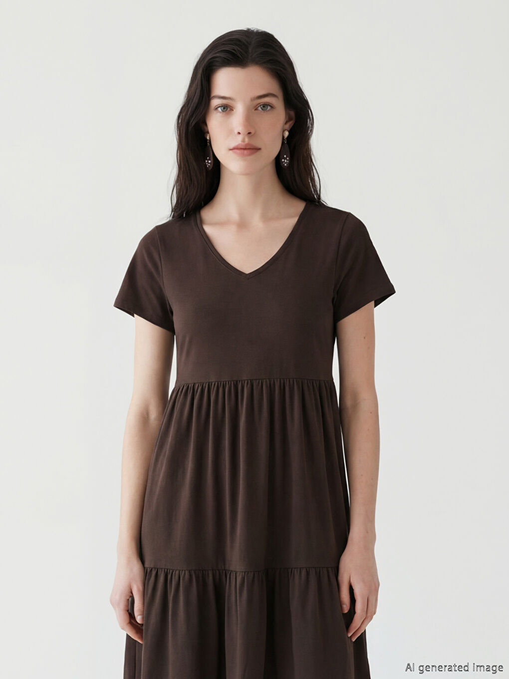 Rochie stratificată cu guler rotund