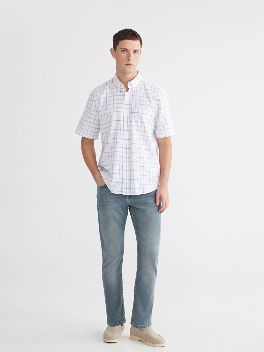 Regular Fit Plaid Dobby Fabric Men's Shirt-1