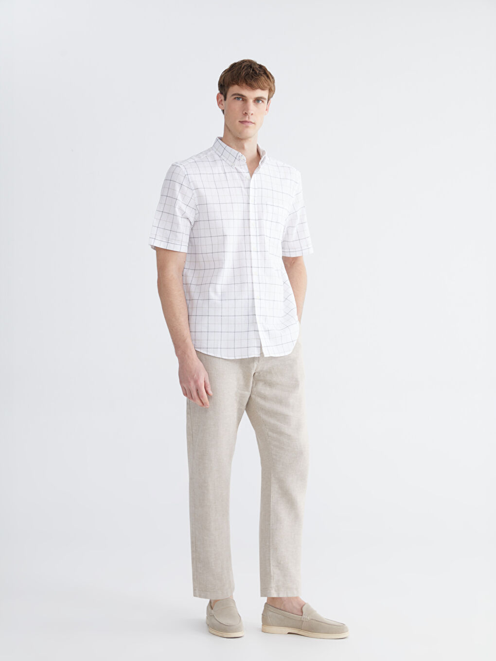 Рубашка стандартного кроя из добби ткани в клетку для мужчин-1
