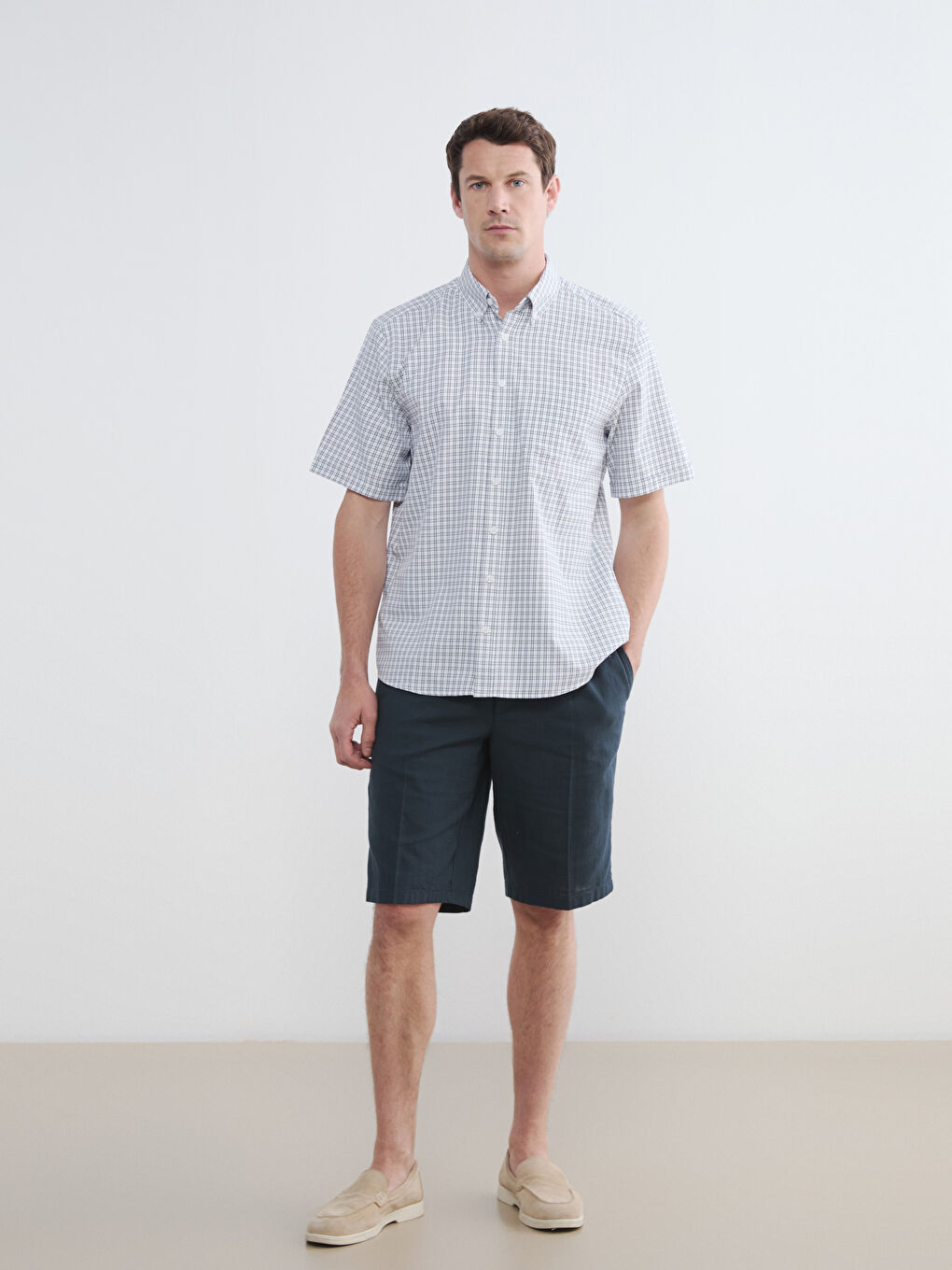 Regular Fit Ekose Poplin Erkek Gömlek-1