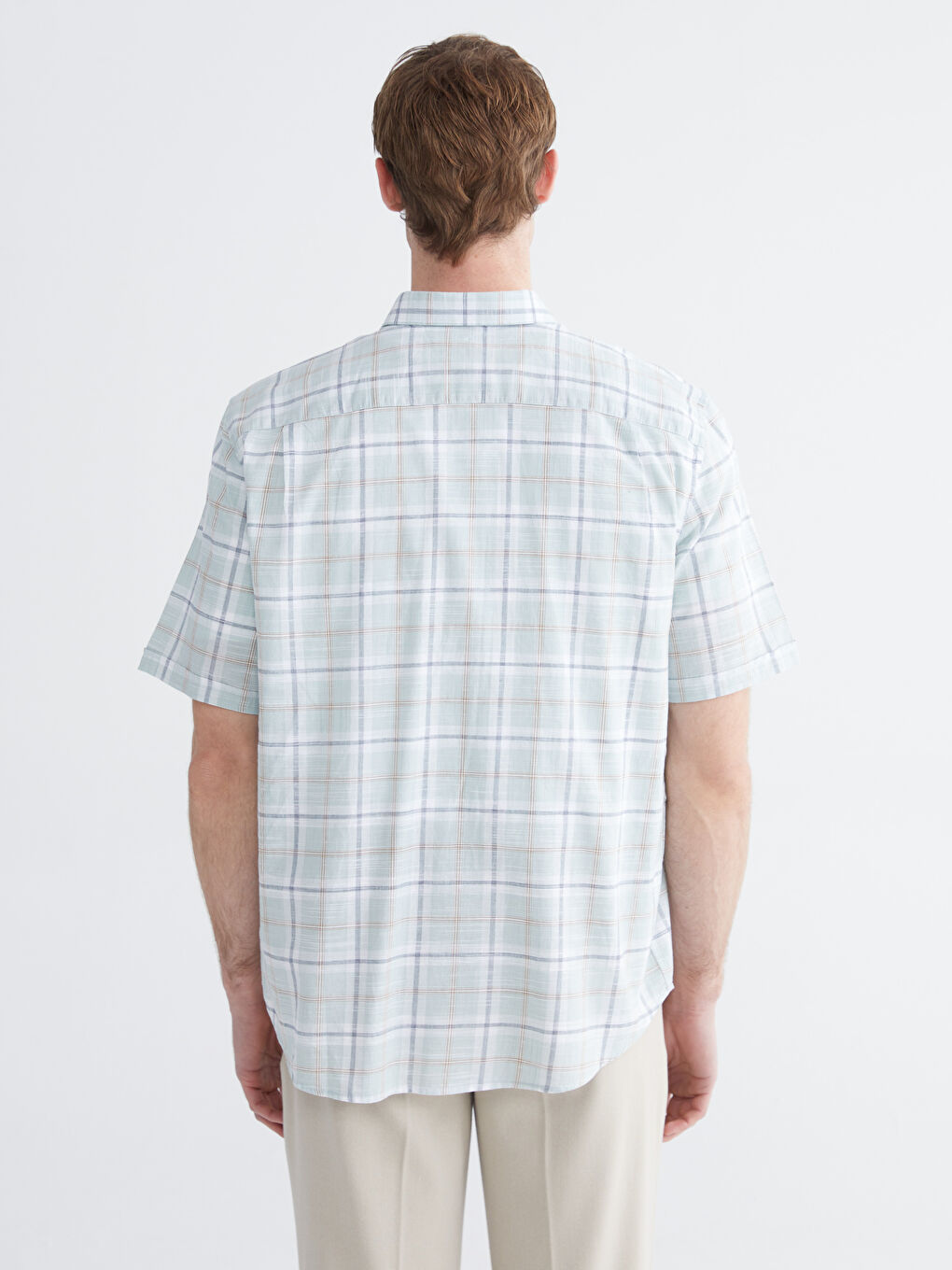 Yeşil Regular Fit Ekose Poplin Erkek Gömlek-3