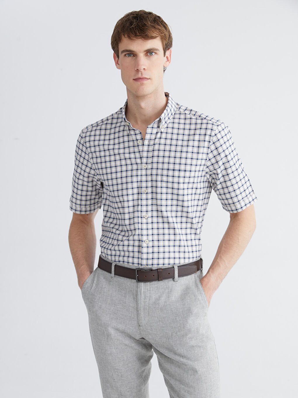 Regular Fit Plaid Oxford Men's Shirt