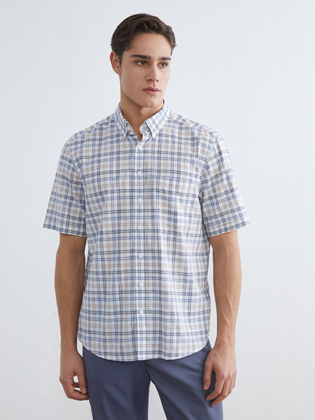 Chemise en popeline à carreaux coupe régulière pour homme