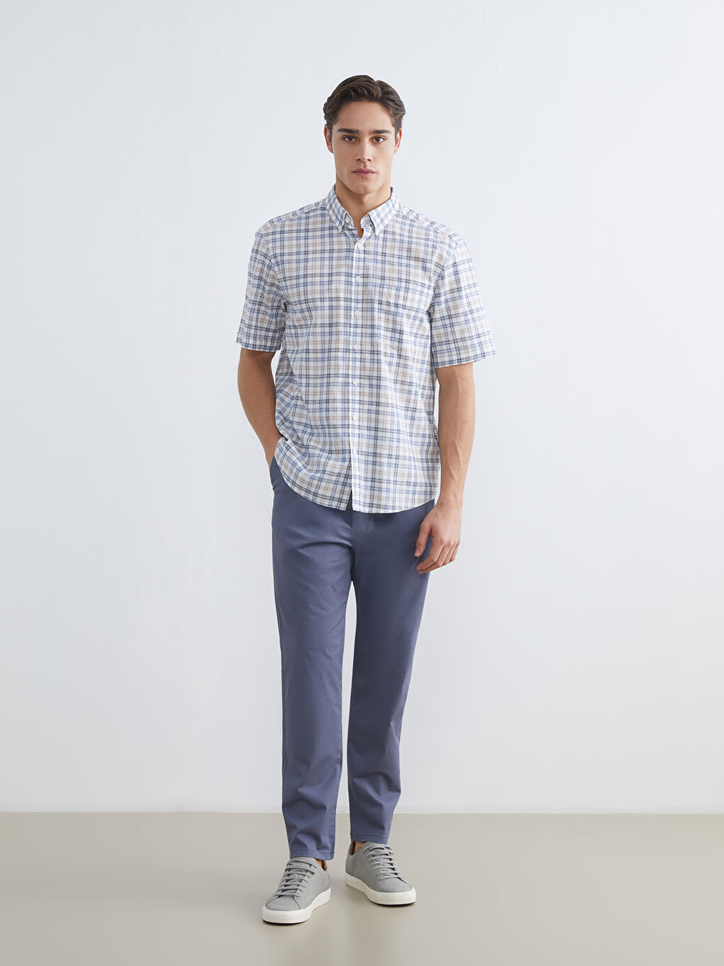 Chemise en popeline à carreaux coupe régulière pour homme-1