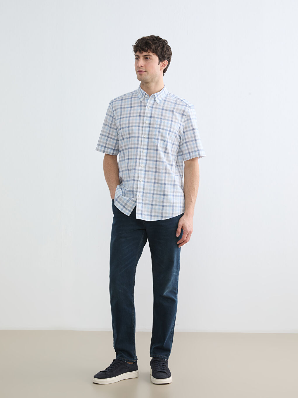 Regular Fit Plaid Poplin Men's Shirt-1