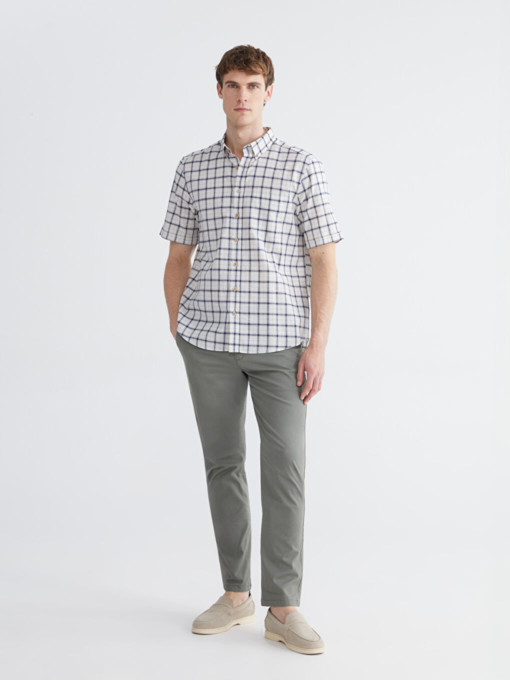 Cămașă bărbătească Regular Fit din poplin cu model în carouri-1