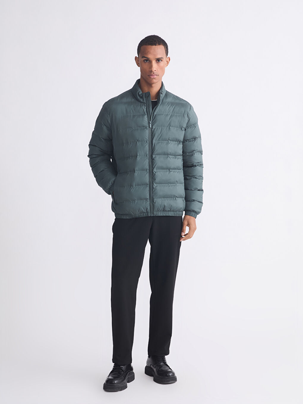 Yeşil Standart Kalıp Erkek Şişme Mont	-1