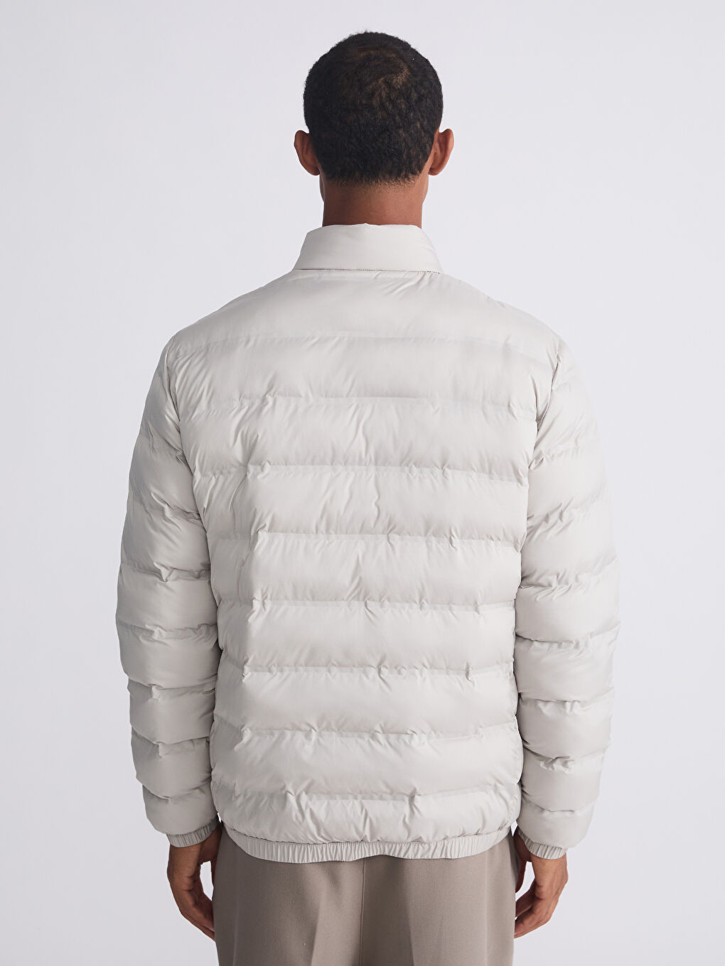 Bej Standart Kalıp Erkek Şişme Mont	-4