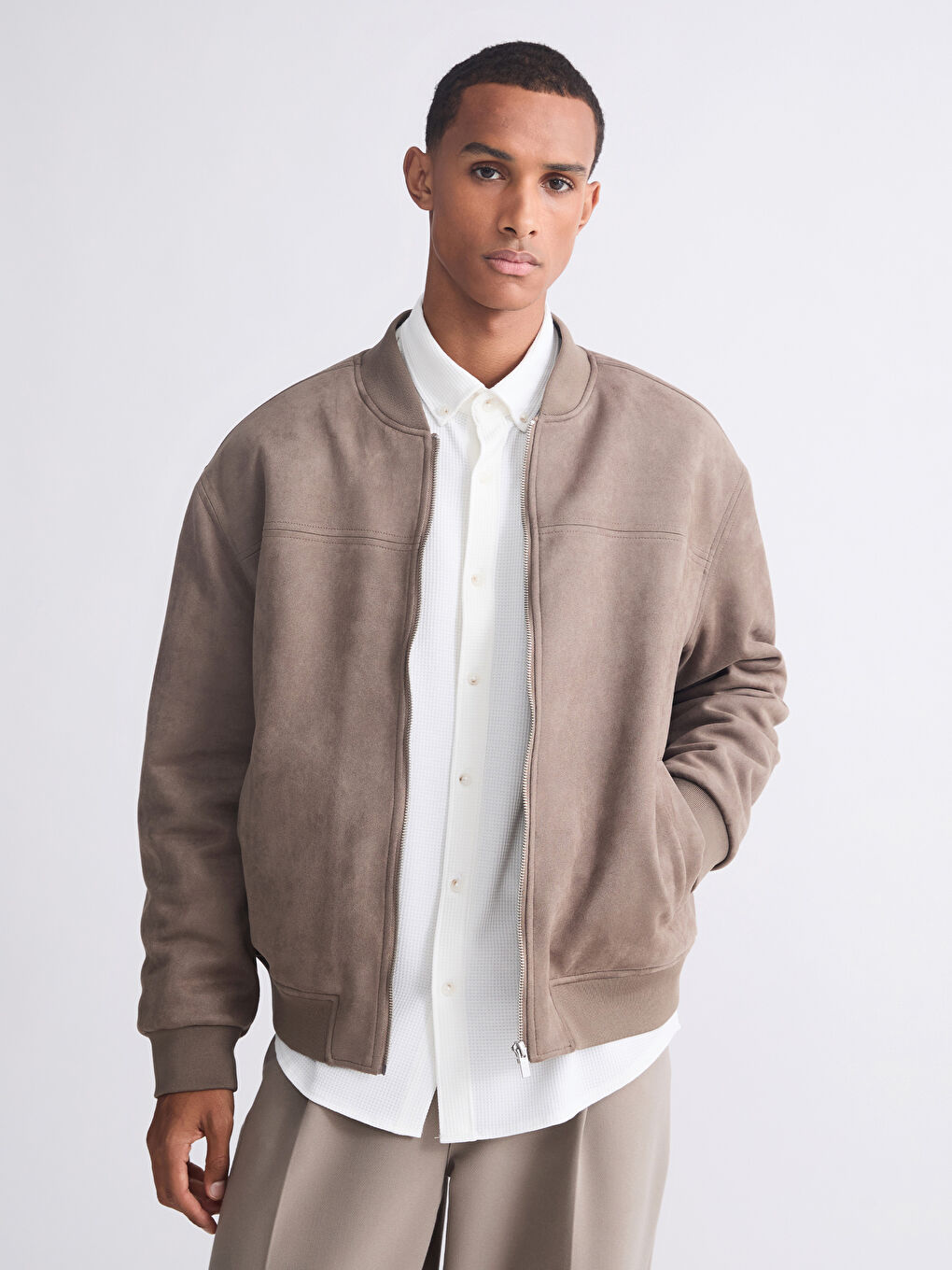 Relaxed Fit College Collar Men's Suede Jacket