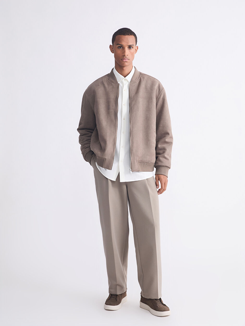 Relaxed Fit College Collar Men's Suede Jacket-1