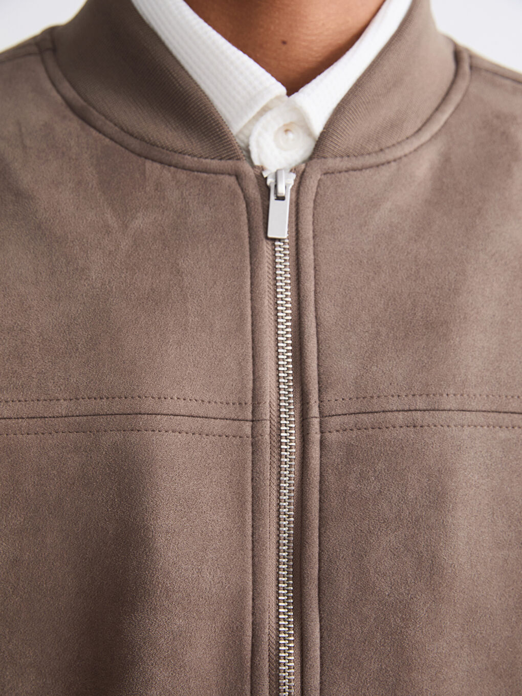 Relaxed Fit College Collar Men's Suede Jacket-2