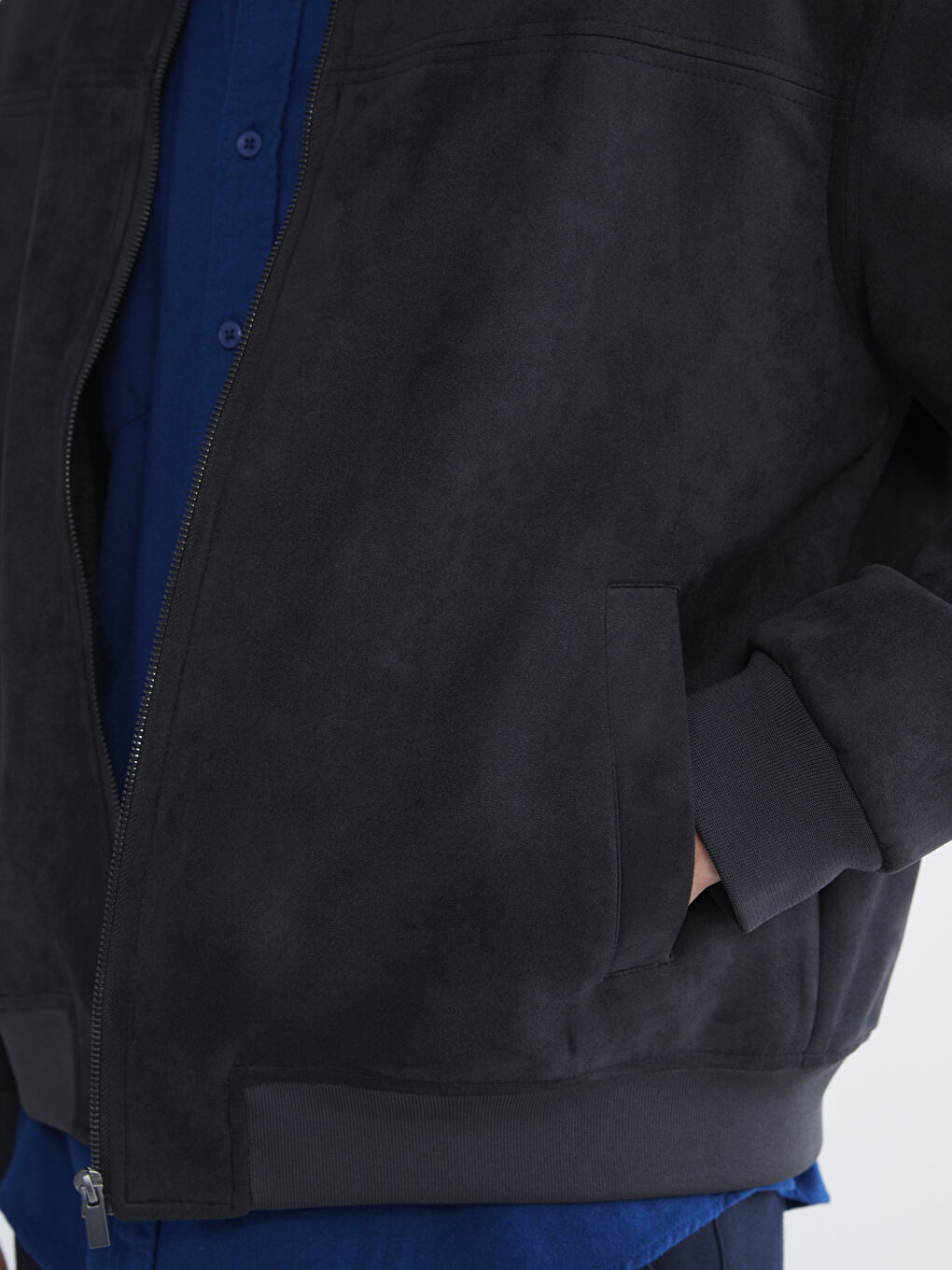 Antrasit Rahat Kalıp Kolej Yaka Erkek Süet Mont-2