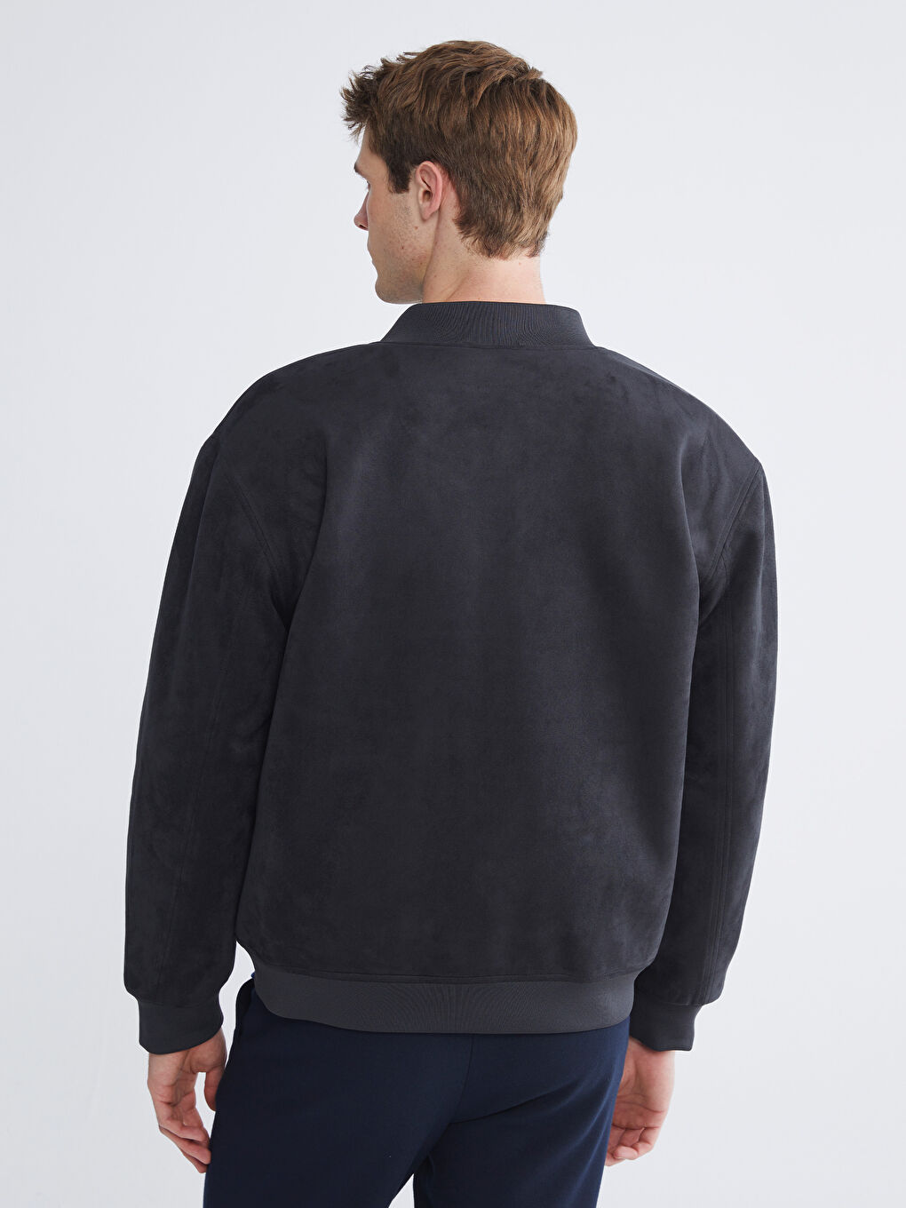 Antrasit Rahat Kalıp Kolej Yaka Erkek Süet Mont-4