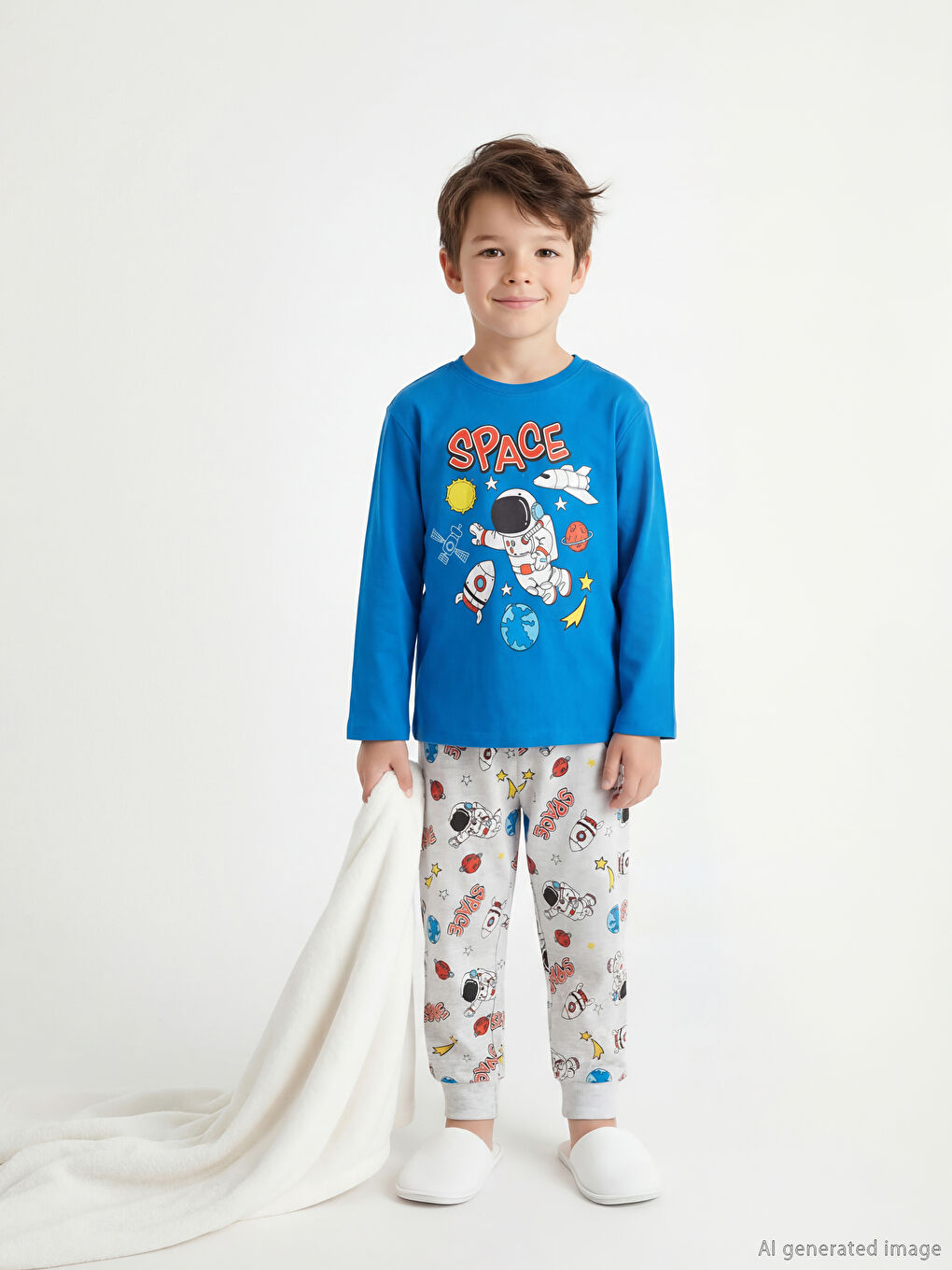 Mavi Bisiklet Yaka Erkek Çocuk Pijama Takımı