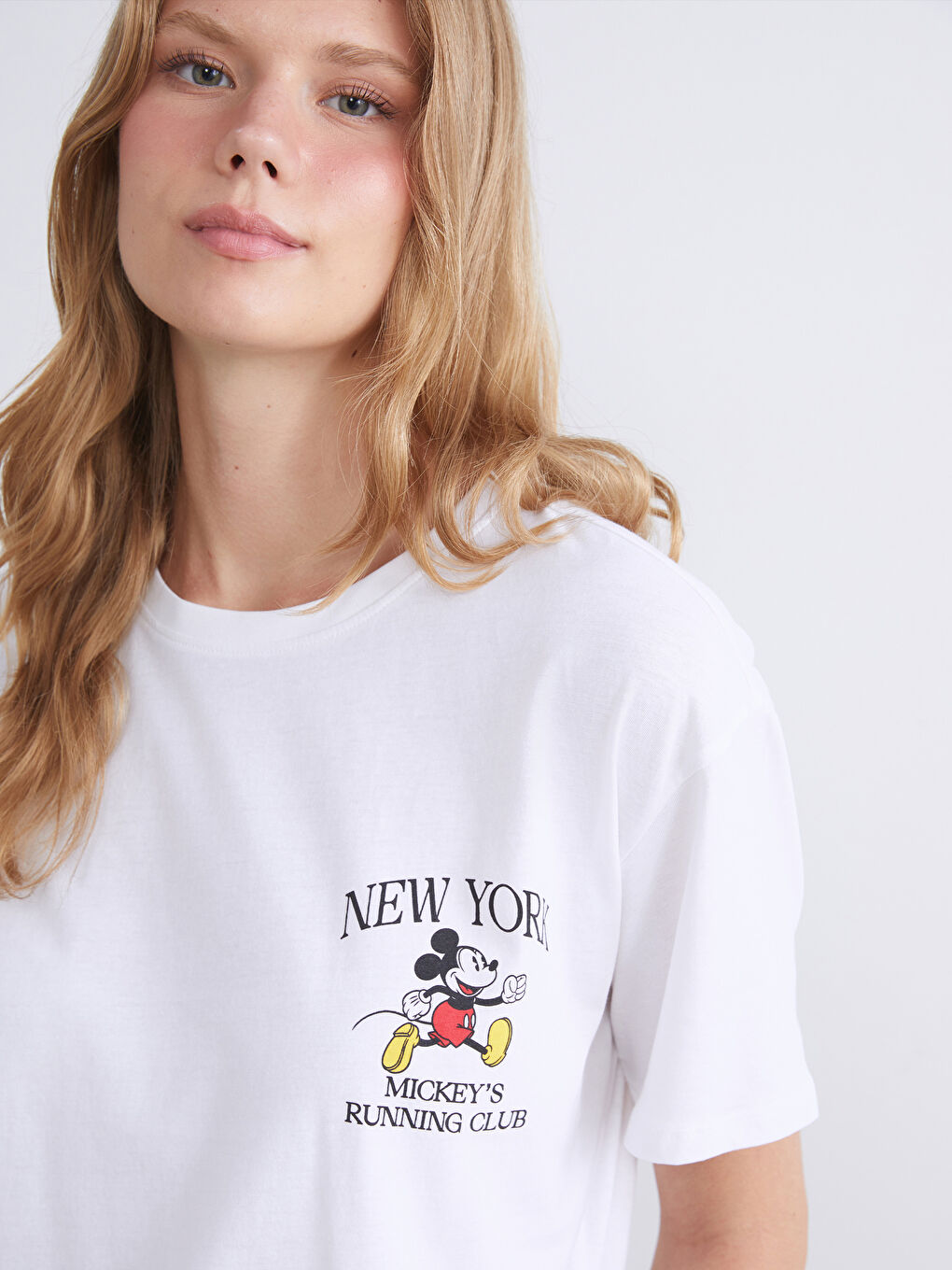 Crew Neck Mickey Mouse Printed Women's T-Shirt-2