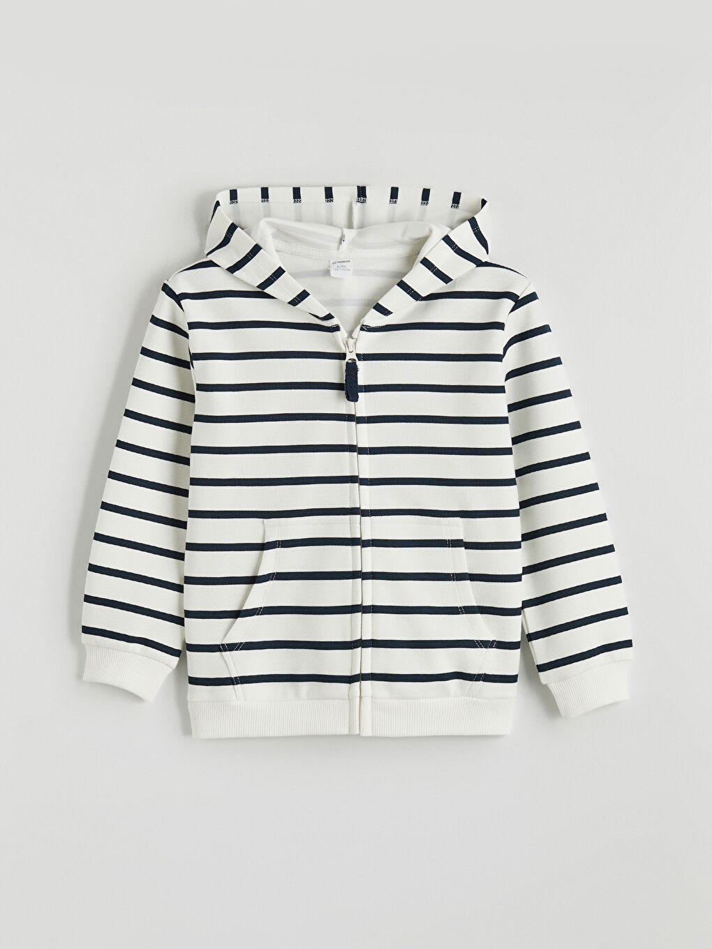 Ekru Kapüşonlu Çizgili Erkek Çocuk Fermuarlı Sweatshirt