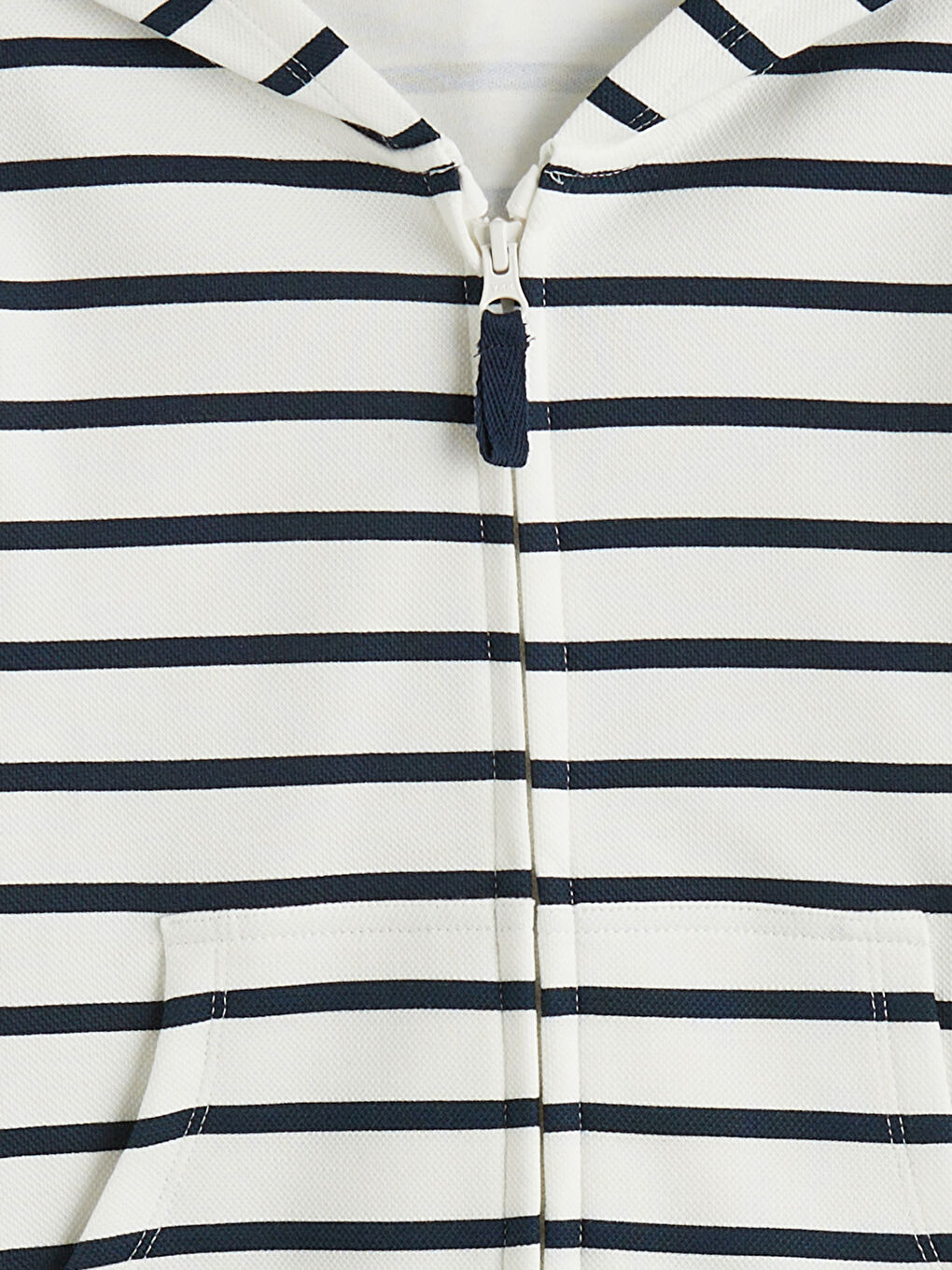 Ekru Kapüşonlu Çizgili Erkek Çocuk Fermuarlı Sweatshirt-1