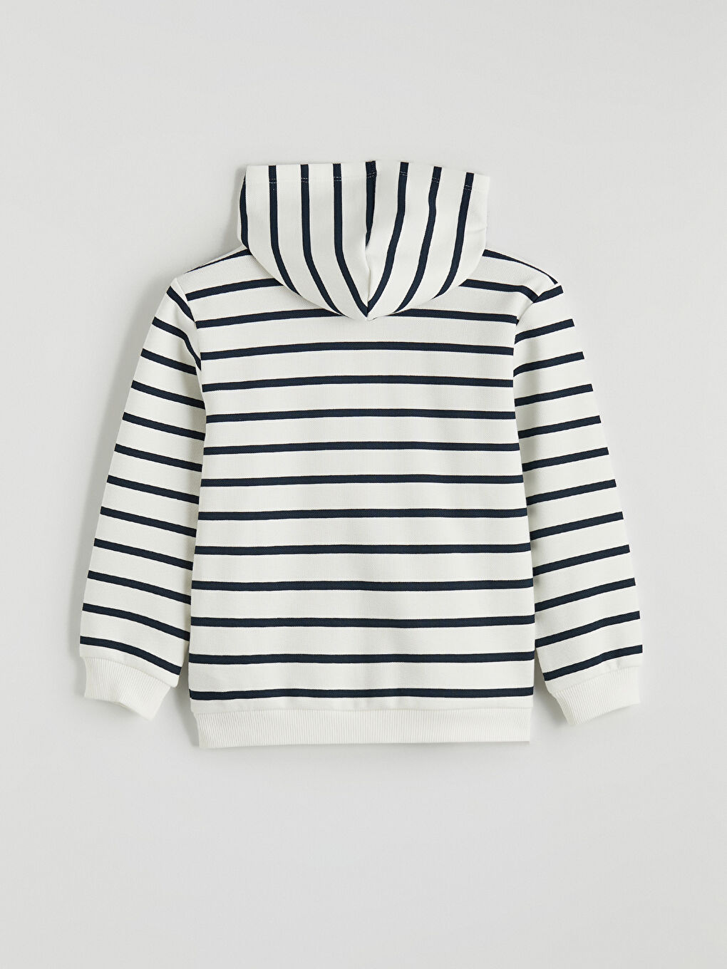 Ekru Kapüşonlu Çizgili Erkek Çocuk Fermuarlı Sweatshirt-2