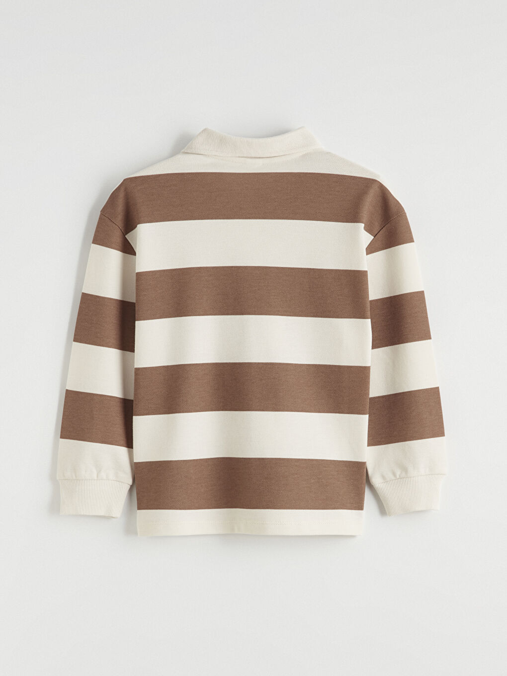 Kahverengi Polo Yaka Çizgili Baskılı Erkek Çocuk Tişört-2