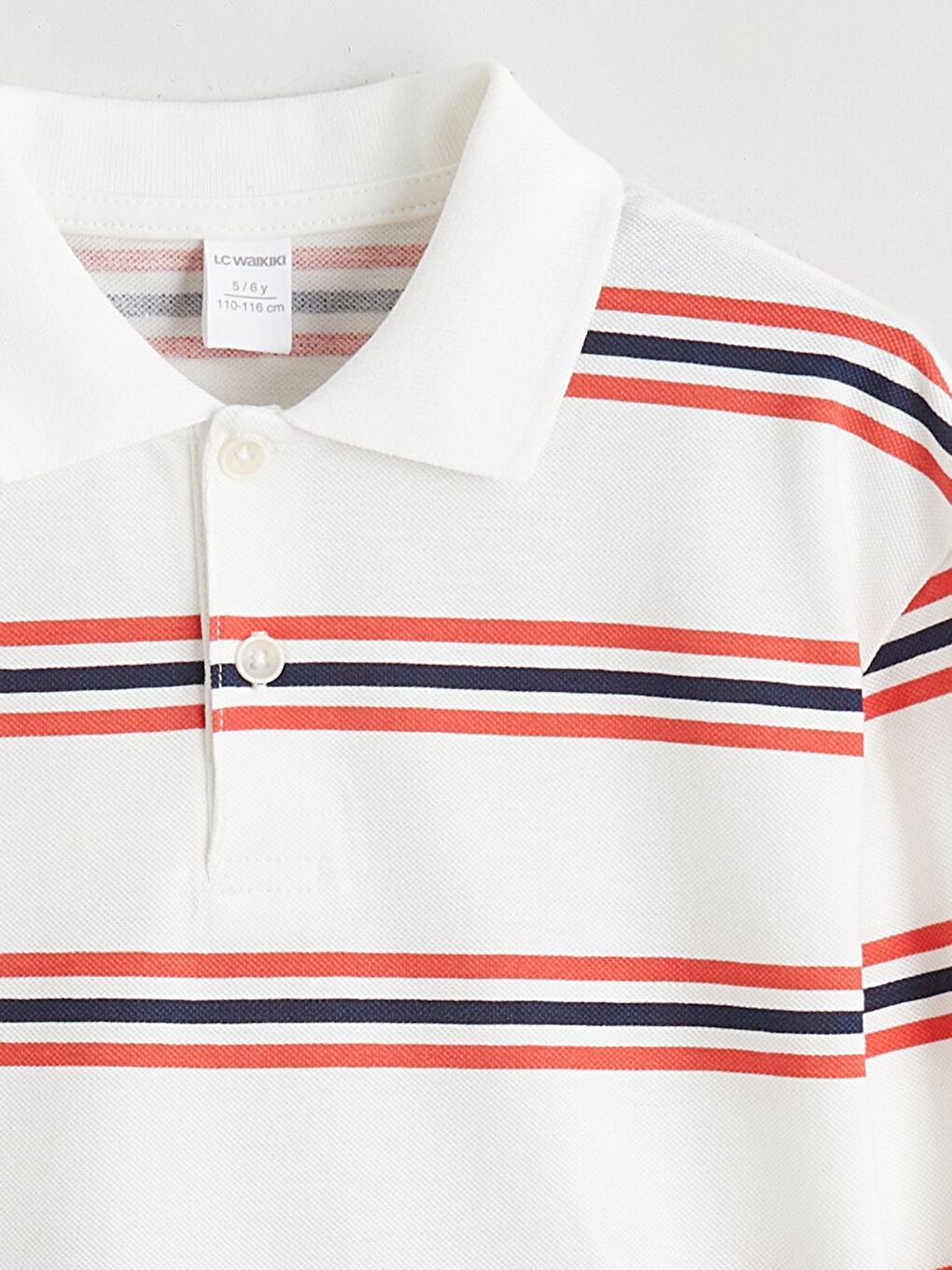Bej Polo Yaka Çizgili Erkek Çocuk Tişört-1