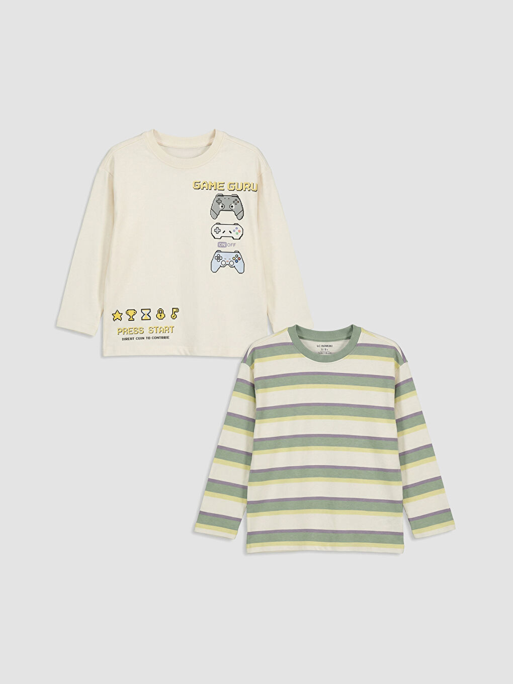 Bej  Bisiklet Yaka Erkek Çocuk Tişört 2'li