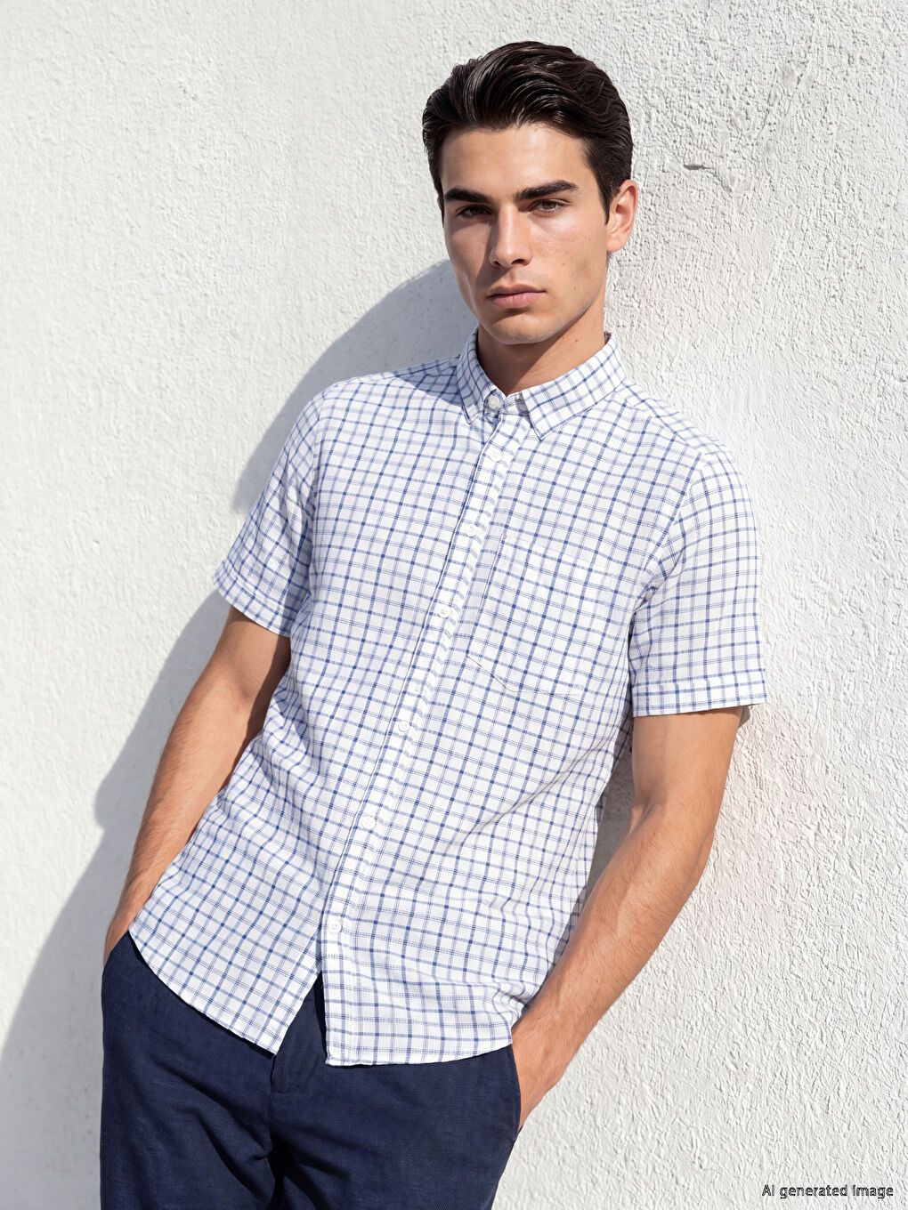 Regular Fit Plaid Shirt for Men