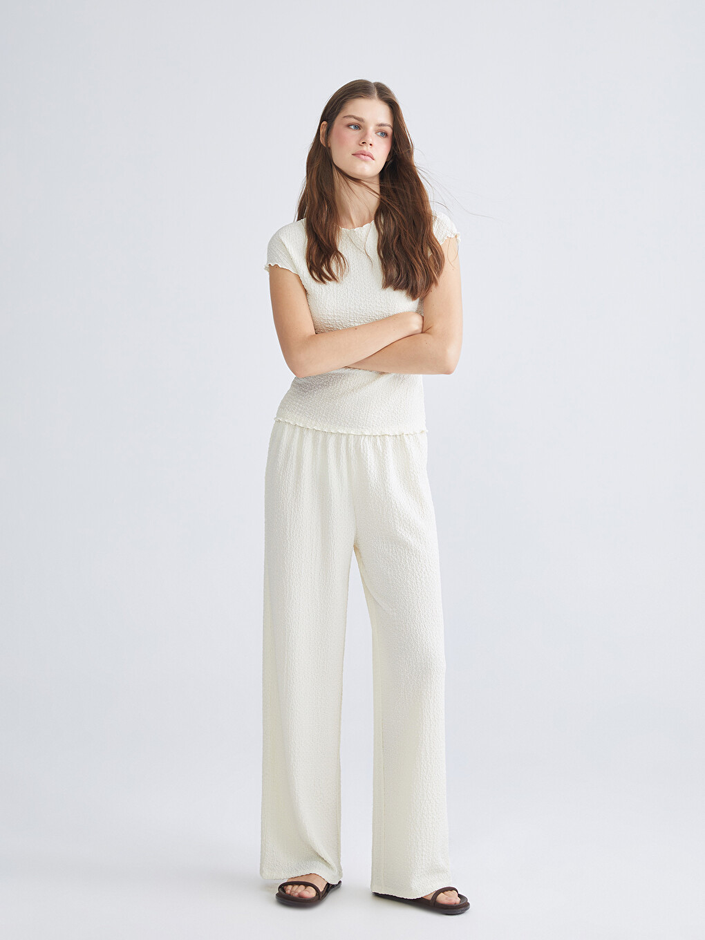 XSIDE Elastic Waist Textured Women's Trousers - S64668Z8-R9J - LC
