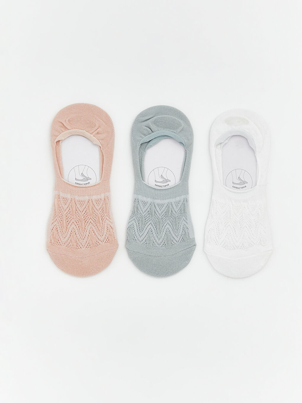Pembe Kaymaz Topuk Ajurlu Kadın Babet Çorap 3'lü
