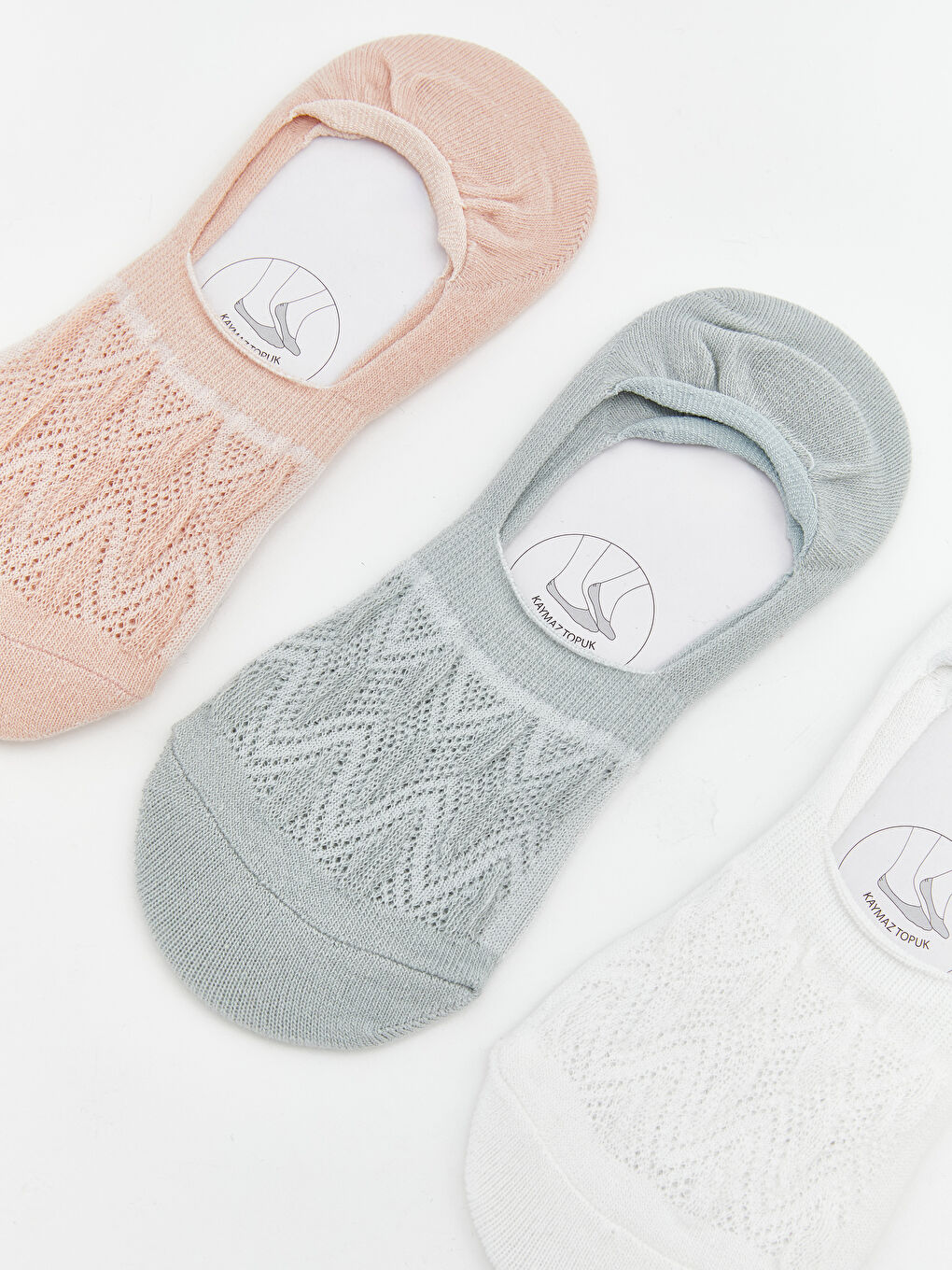 Pembe Kaymaz Topuk Ajurlu Kadın Babet Çorap 3'lü-2