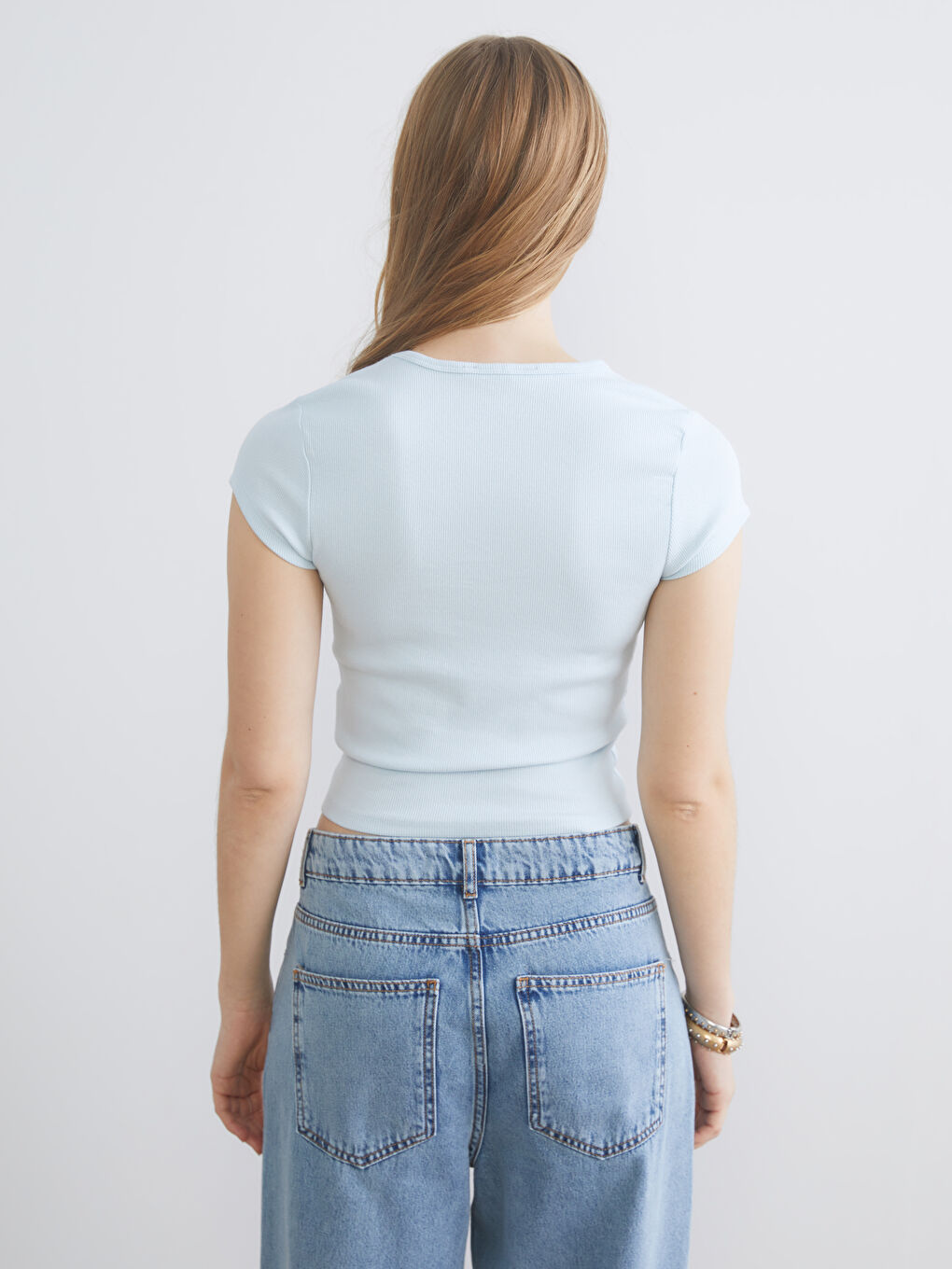 Женщины Голубой Кроп-топ-3
