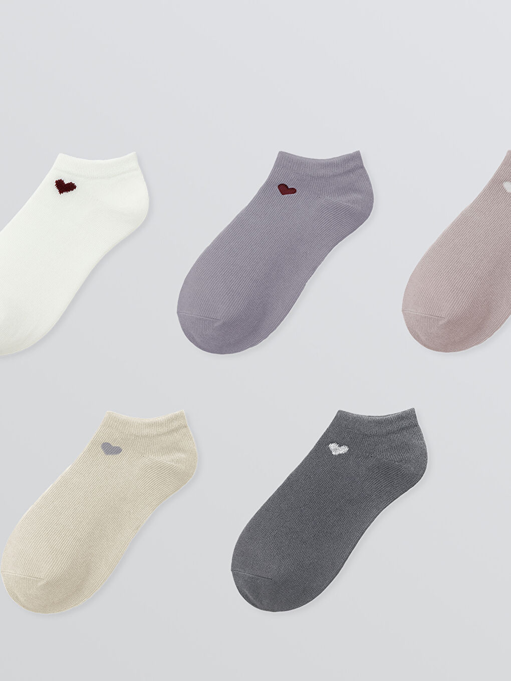 Ekru Kalp Baskılı Kadın Patik Çorap 5'li-1