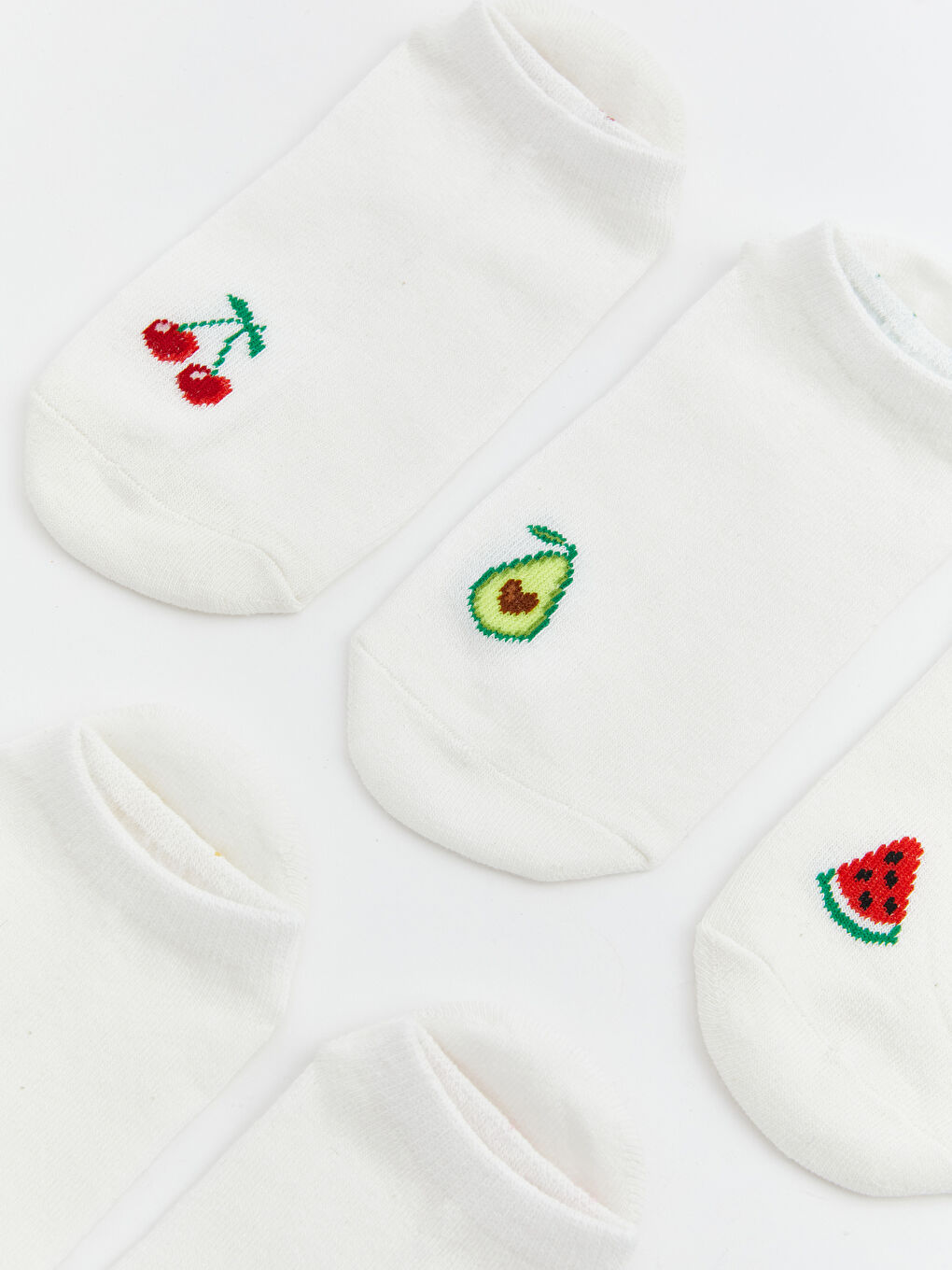 Ekru Meyve Baskılı Kadın Patik Çorap 5'li-1