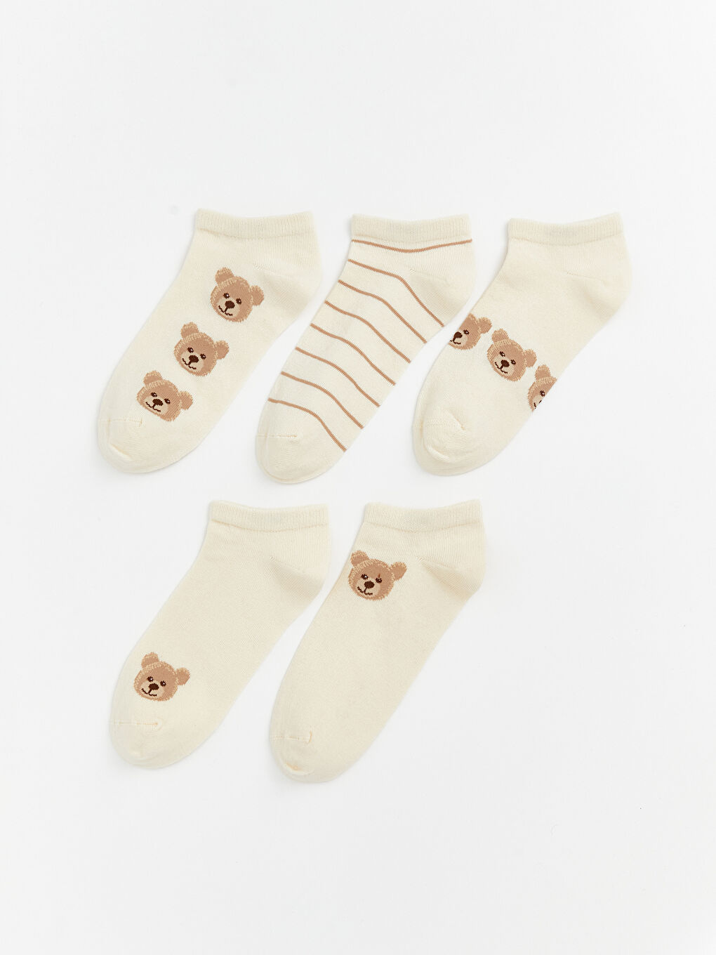 Beyaz Ayı Desenli Kadın Patik Çorap 5'li