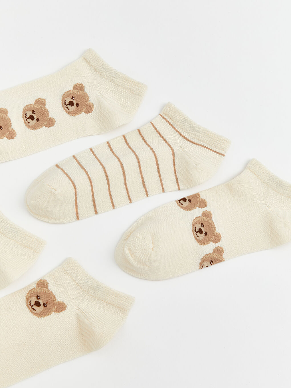 Beyaz Ayı Desenli Kadın Patik Çorap 5'li-1