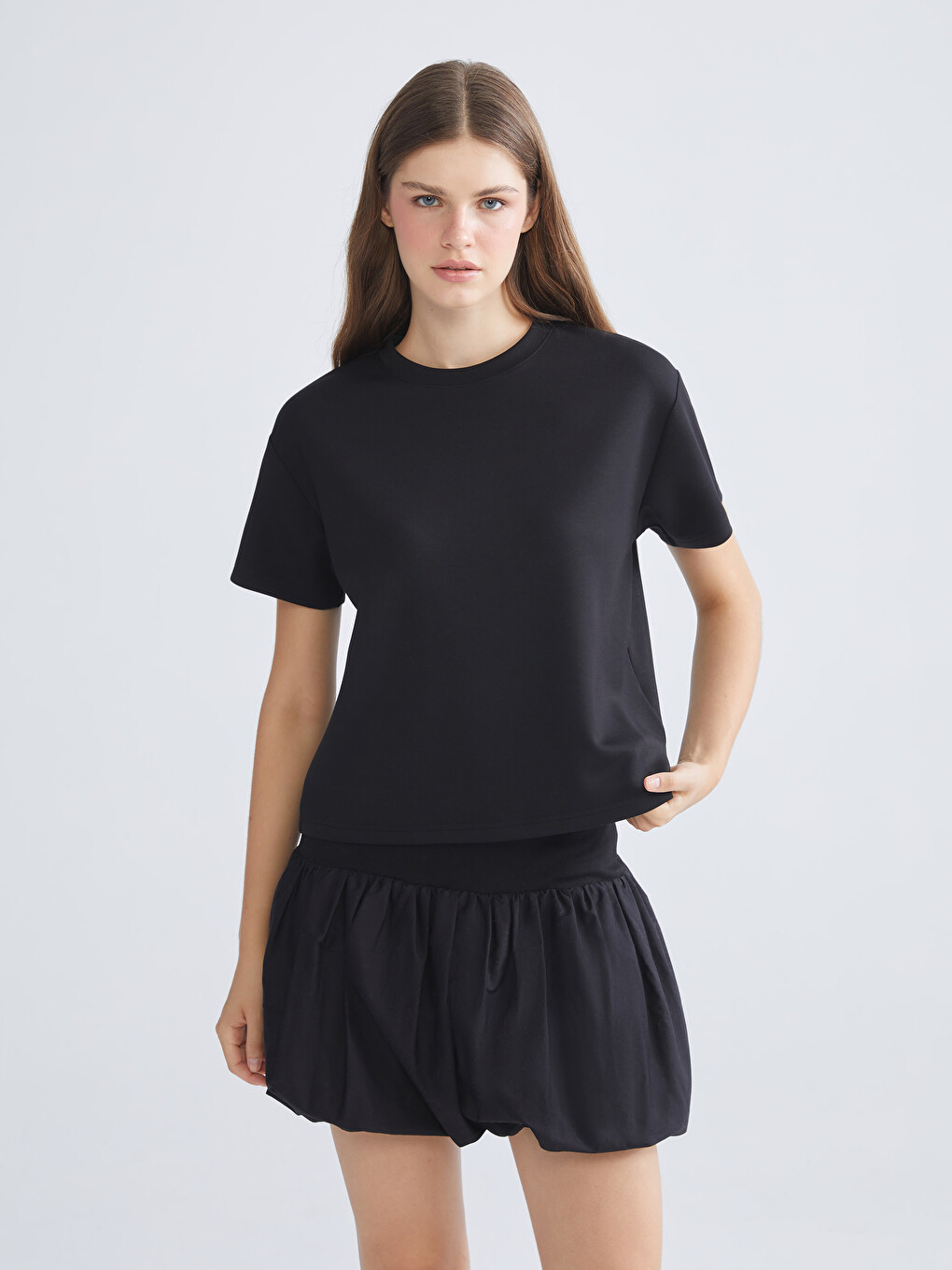 XSIDE Soft Touch Crew Neck Women's T-shirt - S64742Z8-CVL | LC Waikiki