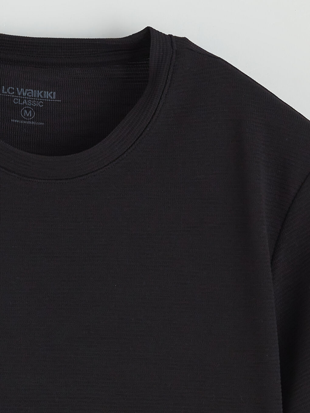 Siyah Bisiklet Yaka Penye Erkek Tişört-5