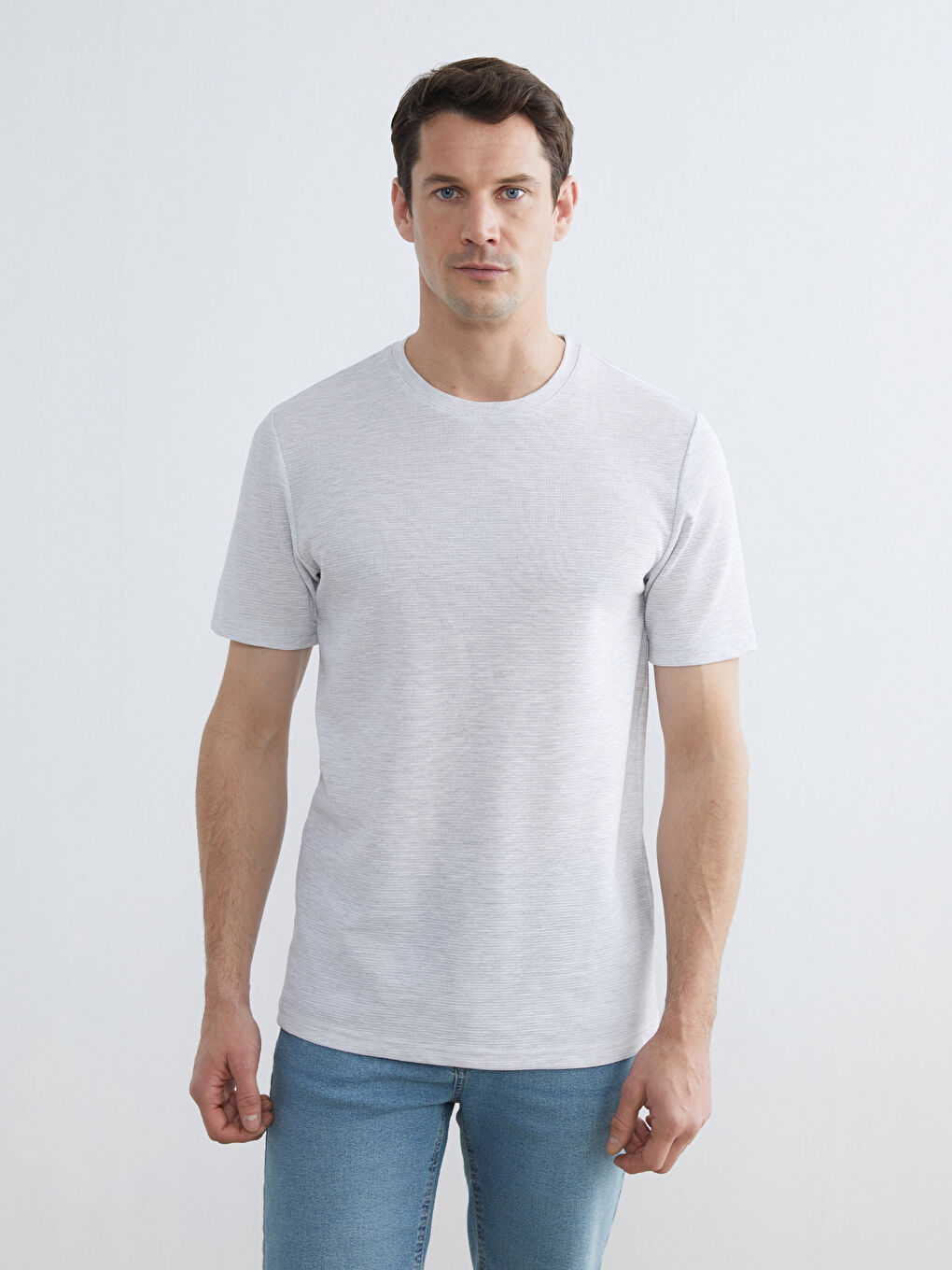 Bej Bisiklet Yaka Erkek Tişört