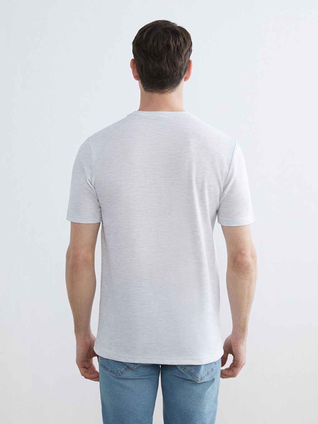 Bej Bisiklet Yaka Erkek Tişört-3