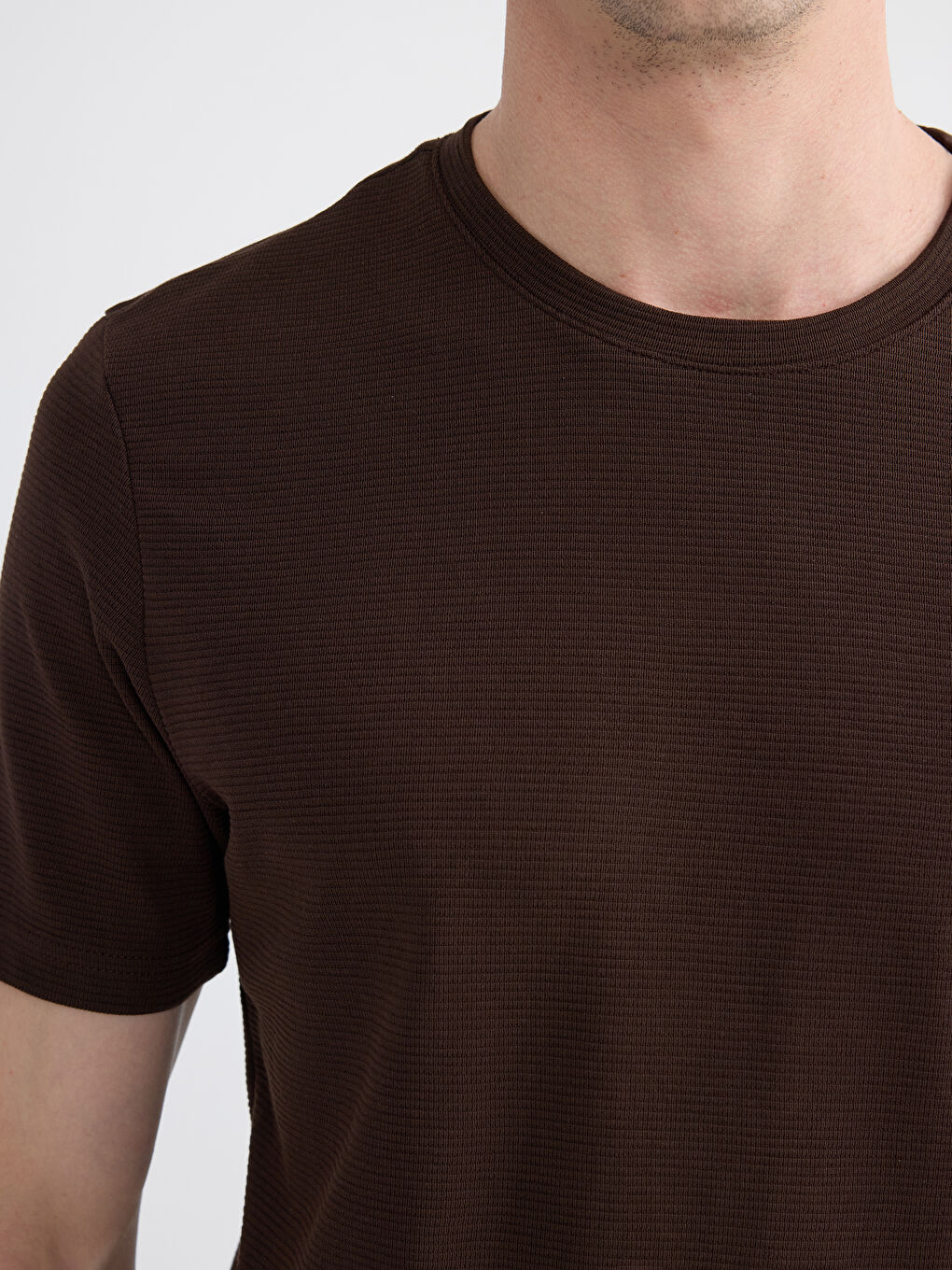 Kahverengi Bisiklet Yaka Penye Erkek Tişört-2