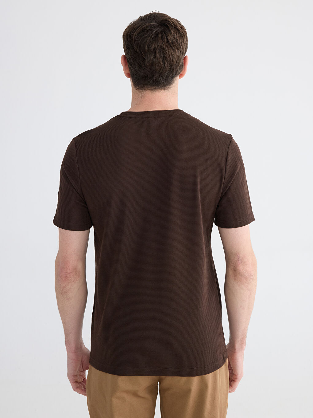 Kahverengi Bisiklet Yaka Penye Erkek Tişört-3