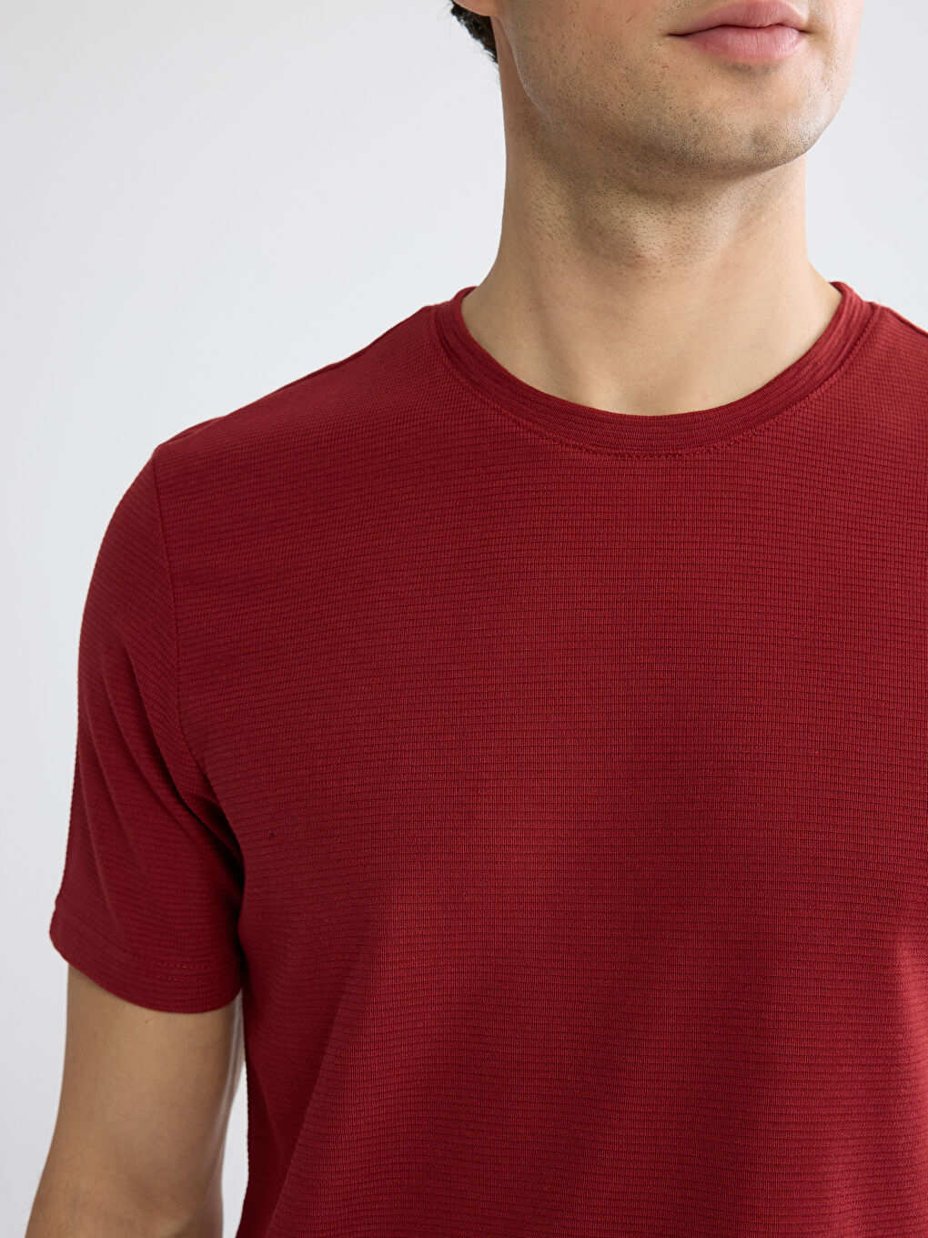 Bordo Bisiklet Yaka Penye Erkek Tişört-2