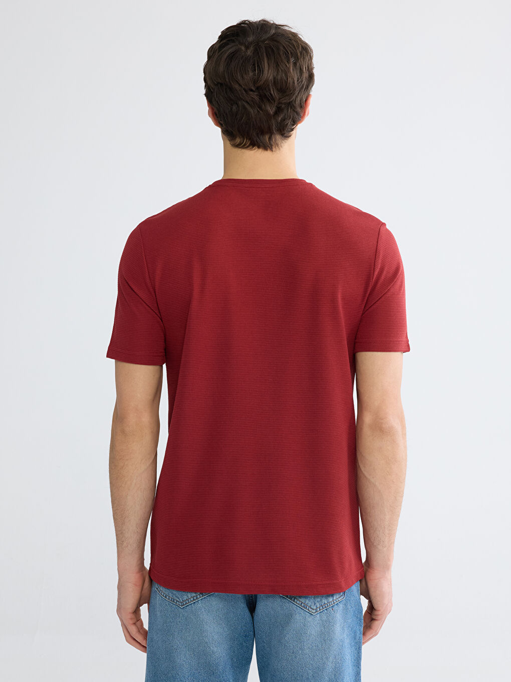 Bordo Bisiklet Yaka Penye Erkek Tişört-3