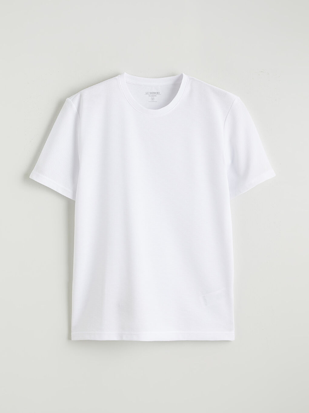 Beyaz Bisiklet Yaka Penye Erkek Tişört-4